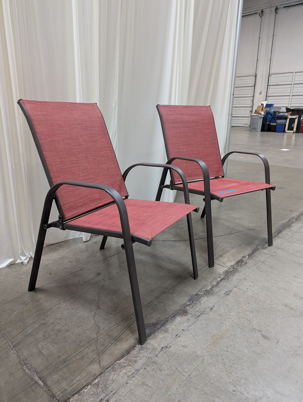 Red Mesh Patio Chair with Curved Arms