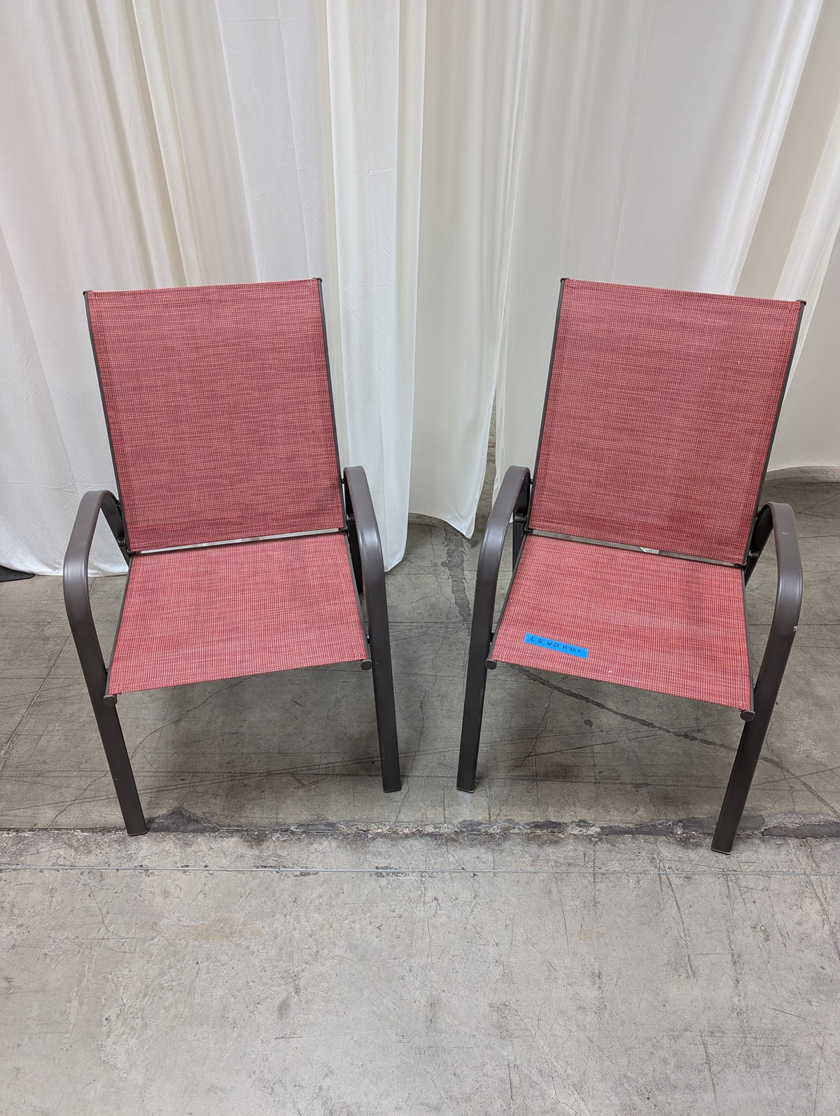 Red Mesh Patio Chair with Curved Arms