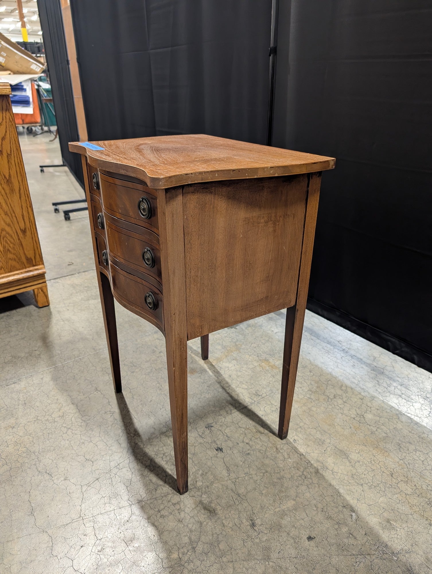 Vintage Three-Drawer Nightstand with Serpentine Front