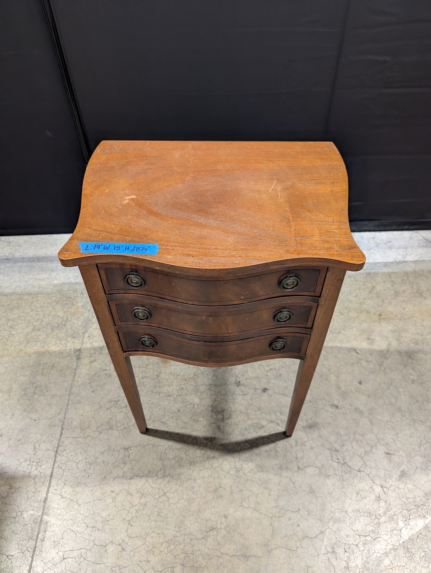 Vintage Three-Drawer Nightstand with Serpentine Front