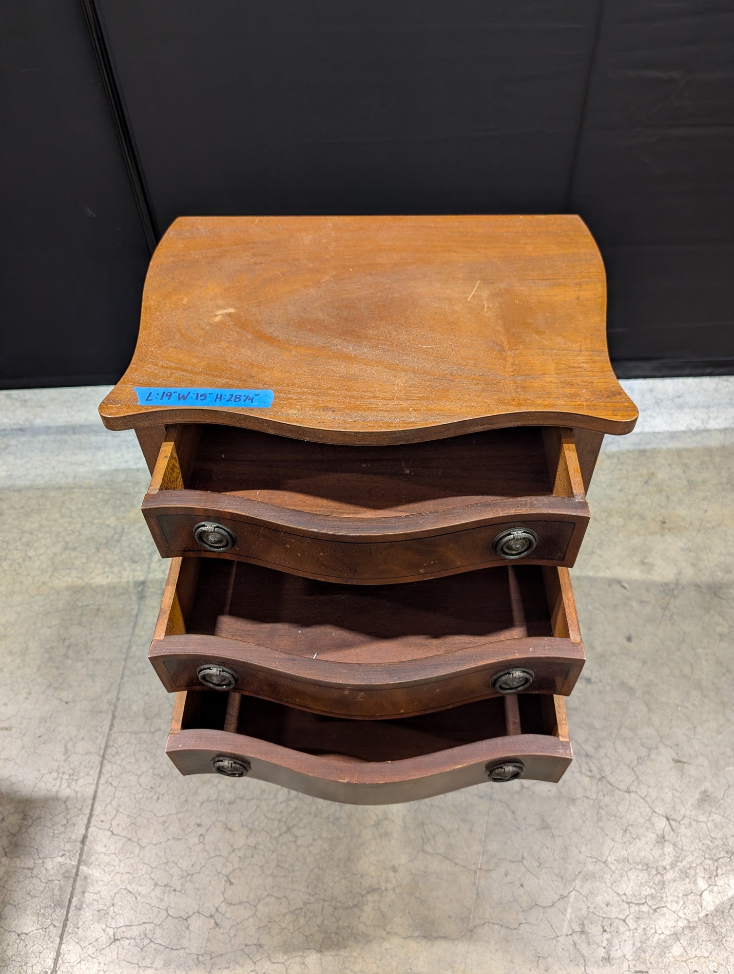 Vintage Three-Drawer Nightstand with Serpentine Front