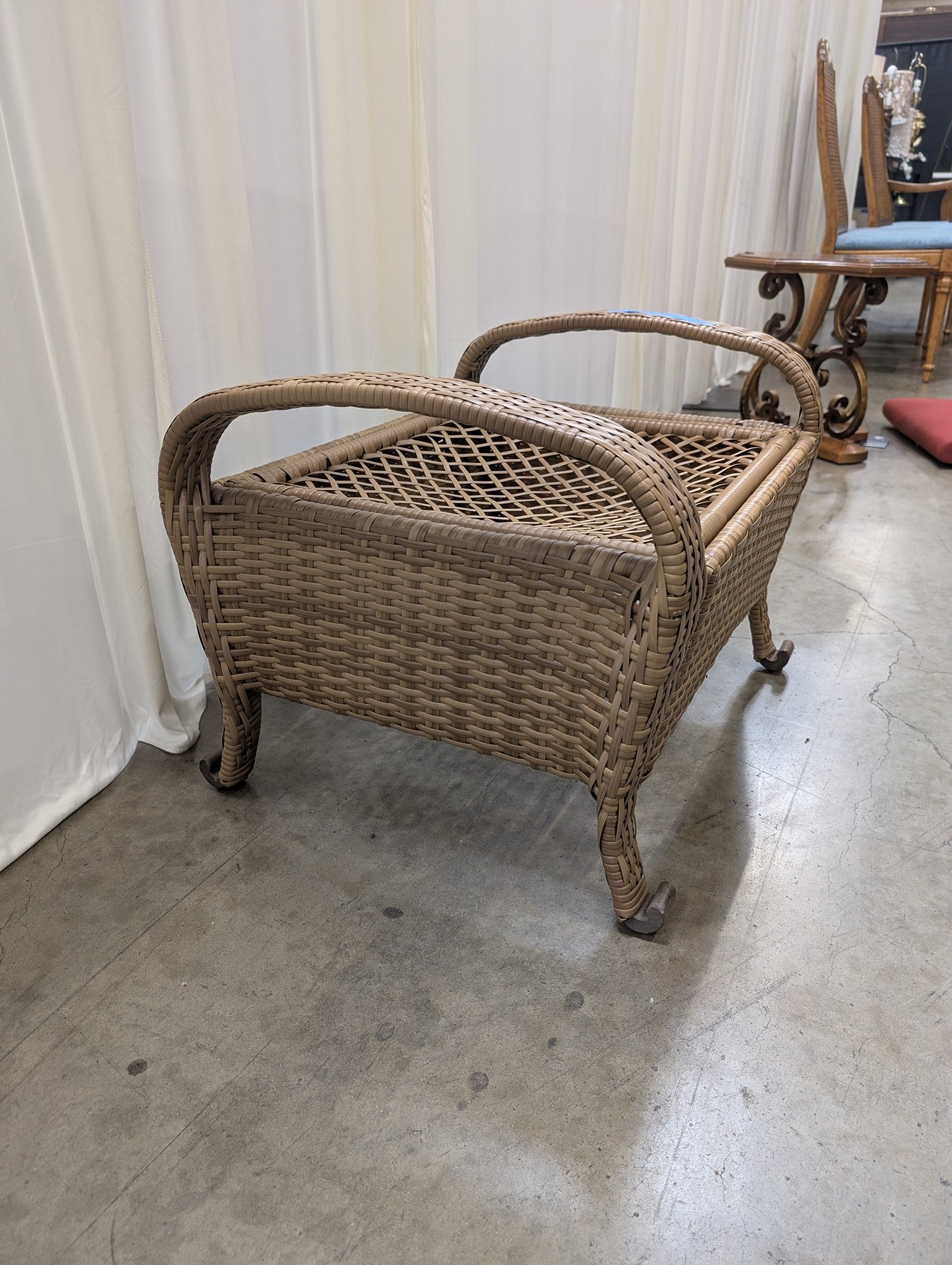 Brown Resin Wicker Patio Ottoman with Cushion