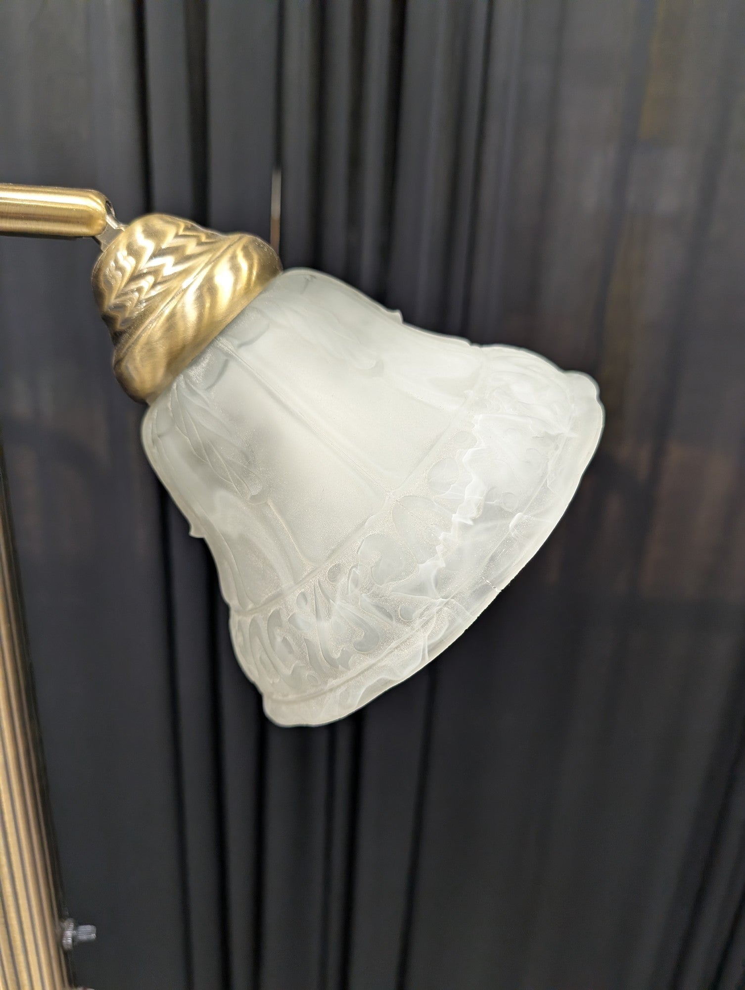 Vintage Brass Three-Light Floor Lamp with Frosted Glass