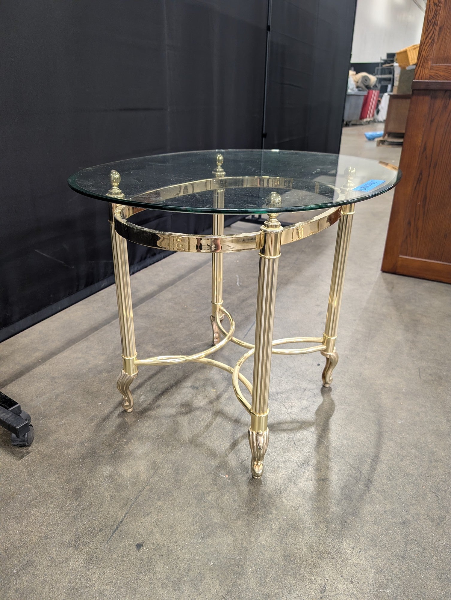 Hollywood Regency Brass End Table with Fluted Legs