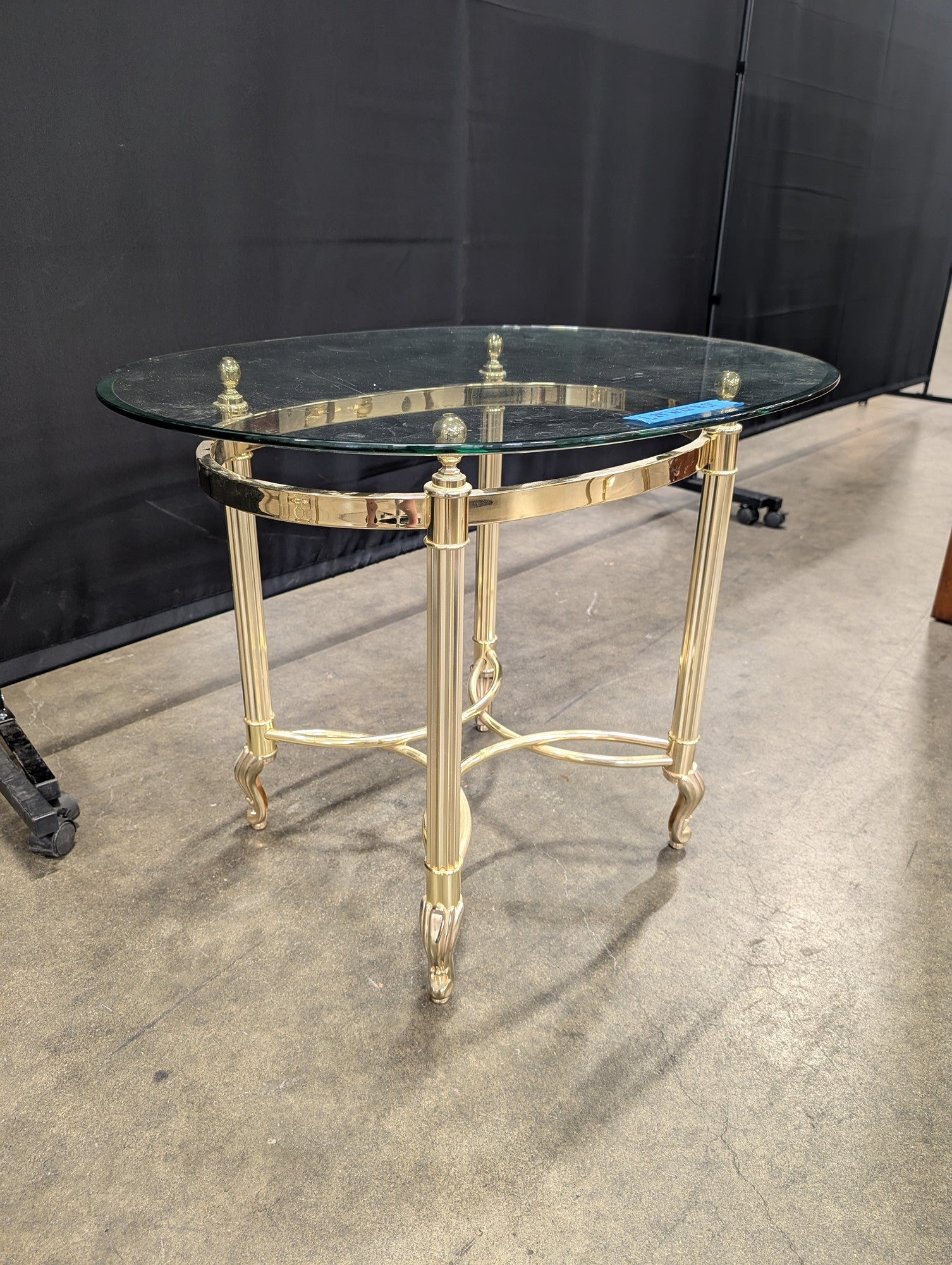 Hollywood Regency Brass End Table with Fluted Legs