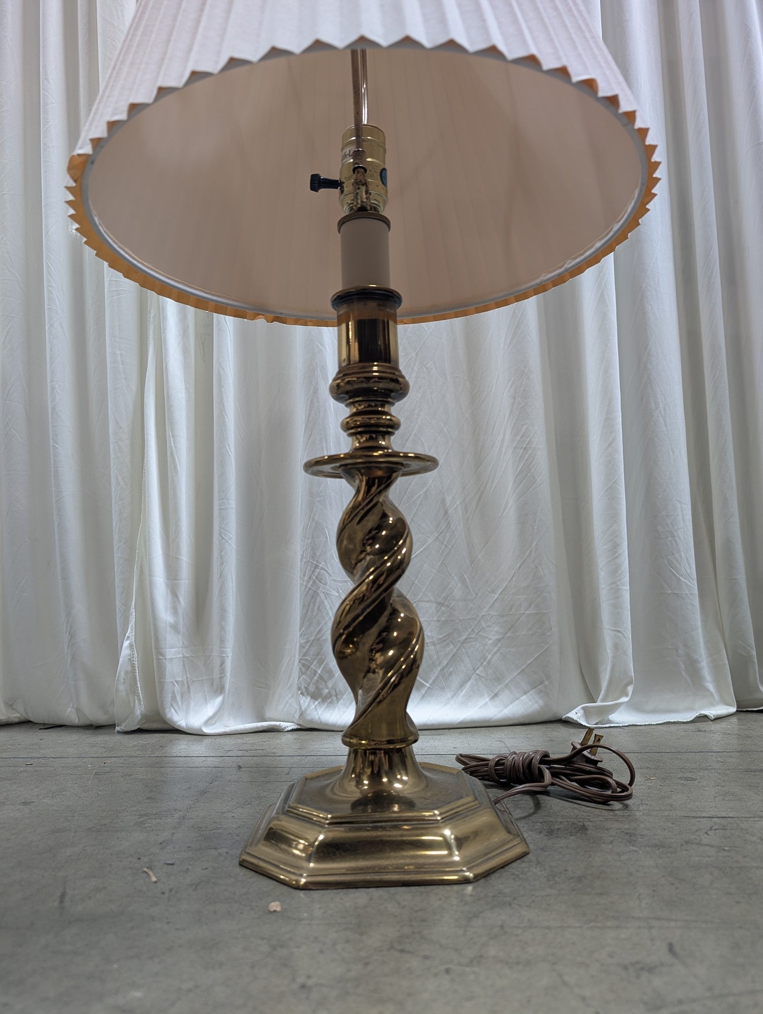 Twisted Column Brass Table Lamp with Pleated Shade