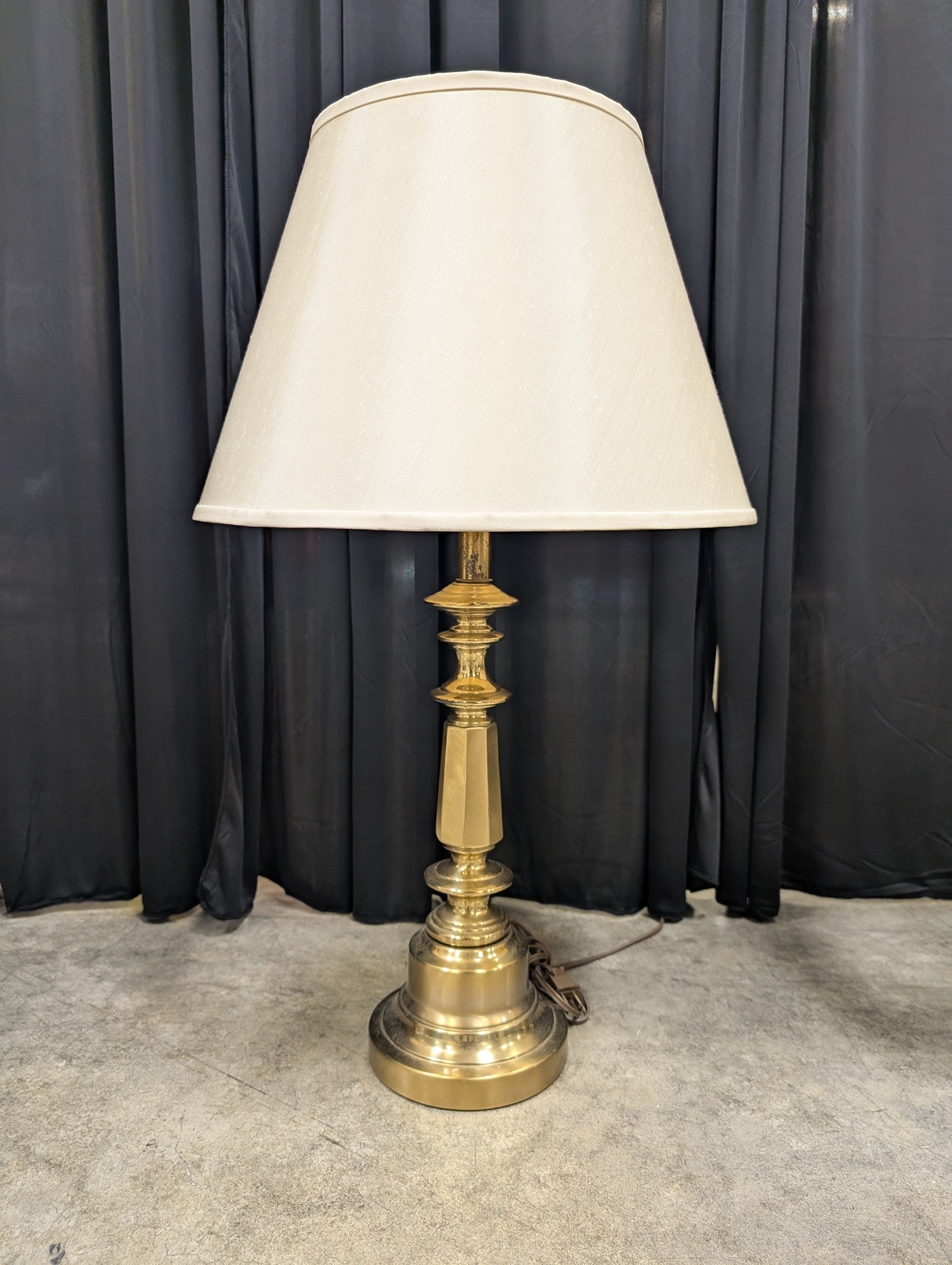 Vintage Brass Column Table Lamp with Tapered Shade