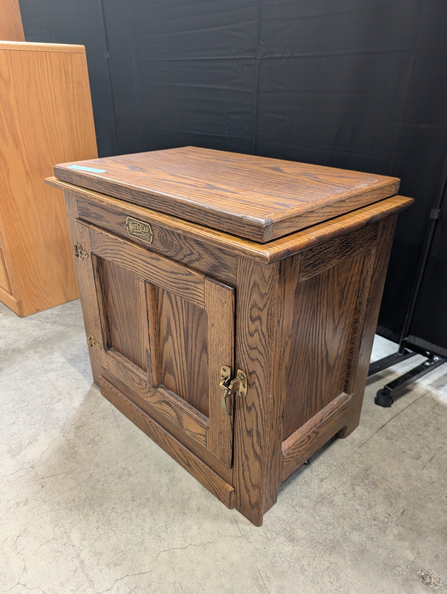 White Clad Oak Nightstand with Brass Hardware