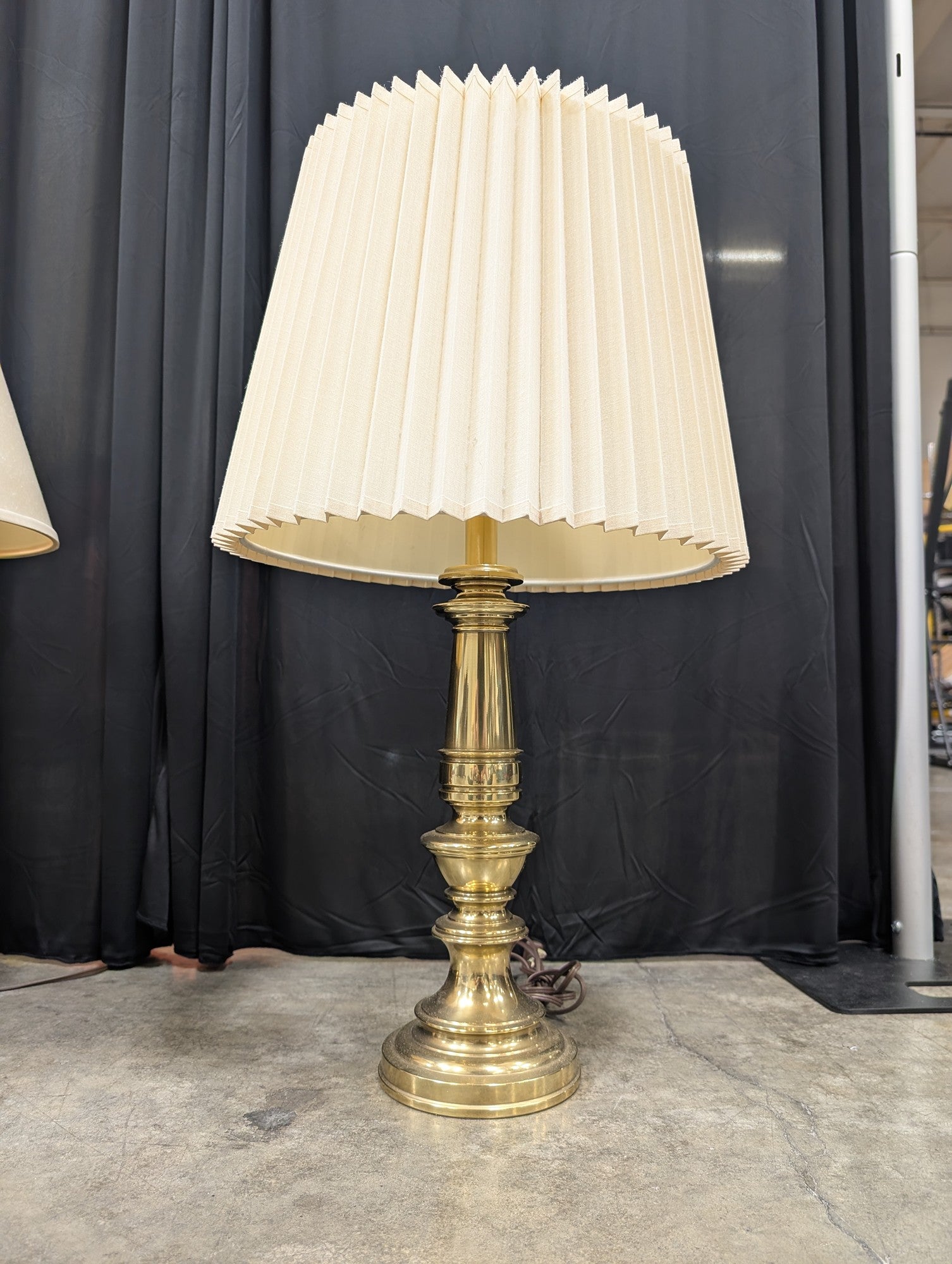 Ornate Brass Table Lamp with Pleated Shade