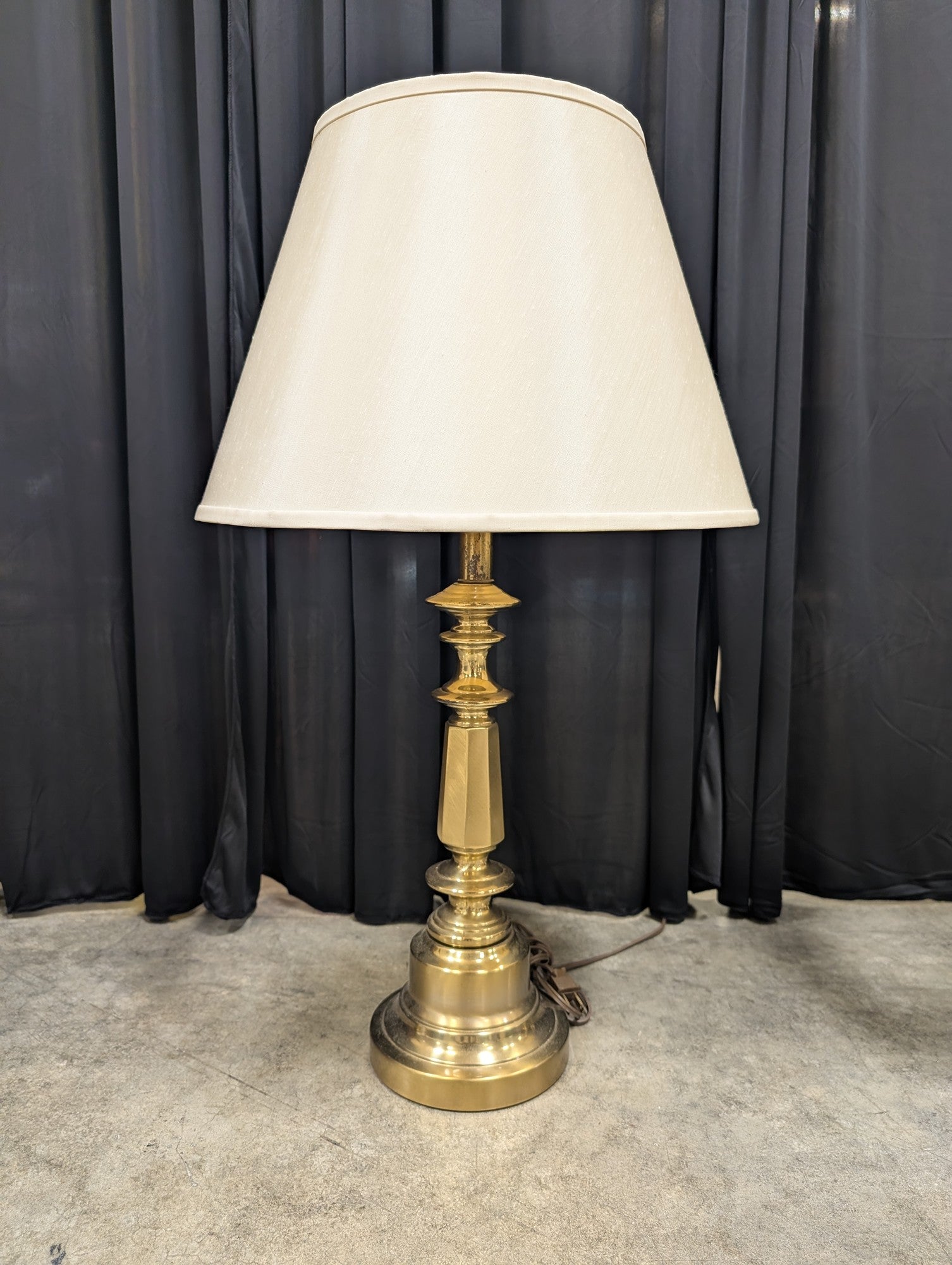 Vintage Brass Column Table Lamp with Tapered Shade