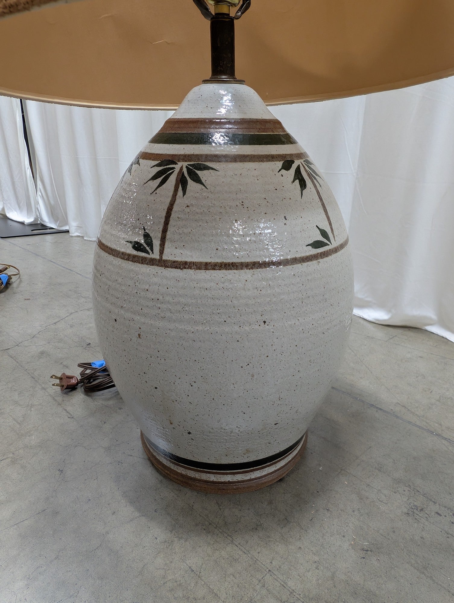 Speckled Ceramic Palm Tree Table Lamp with Burlap Shade