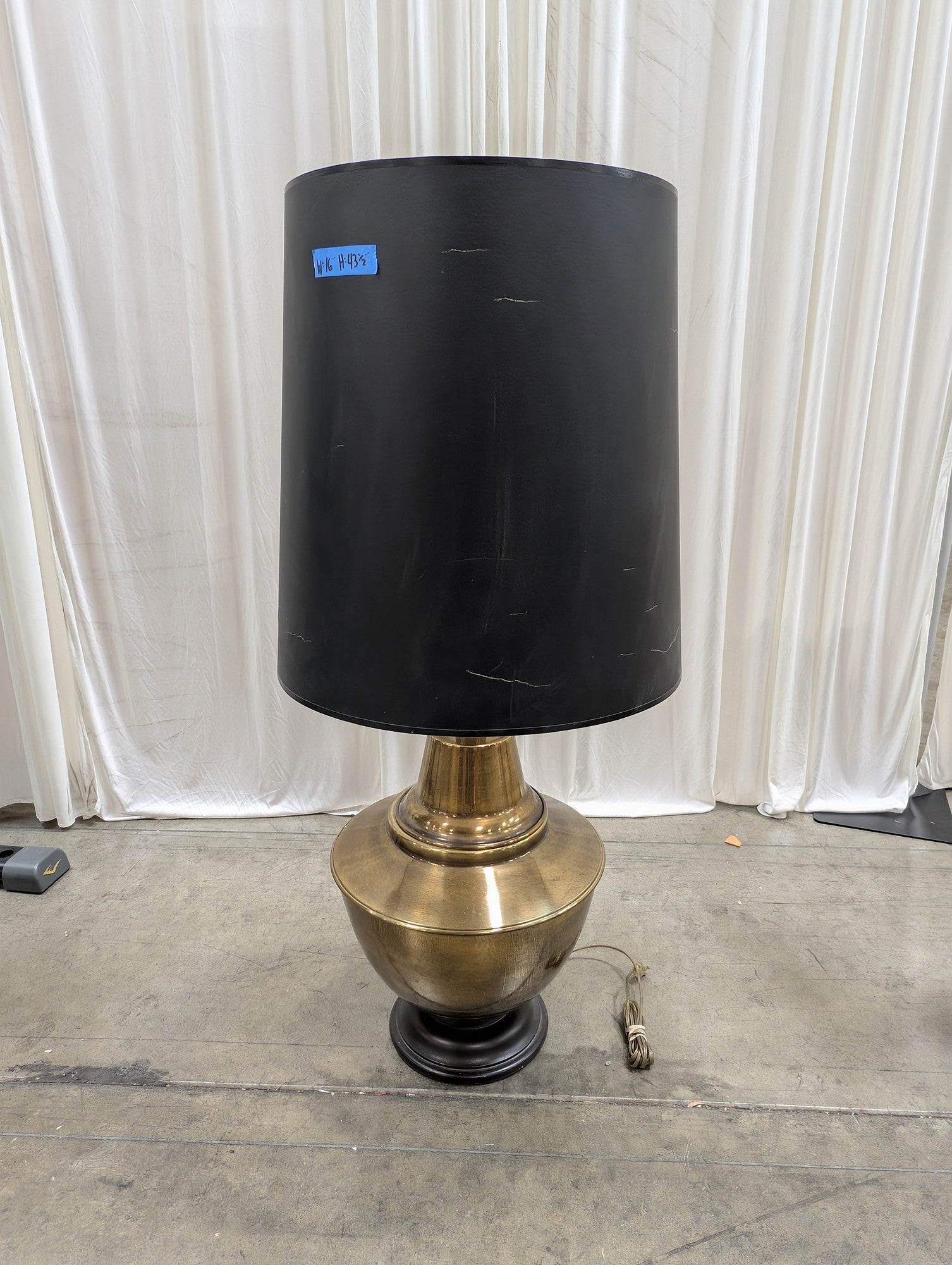 Mid-Century Style Brass Table Lamp with Black Shade