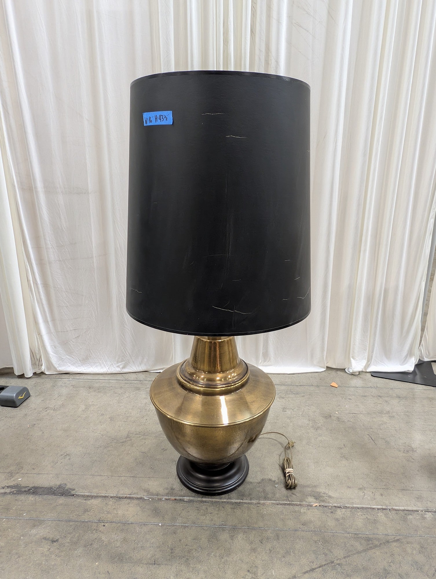 Mid-Century Style Brass Table Lamp with Black Shade