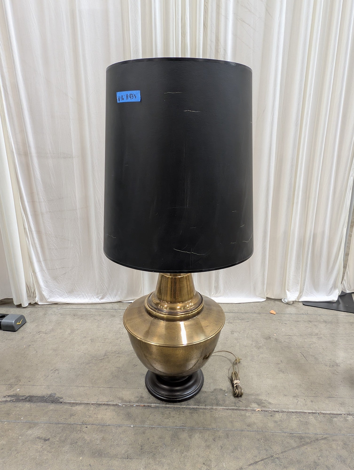 Mid-Century Style Brass Table Lamp with Black Shade