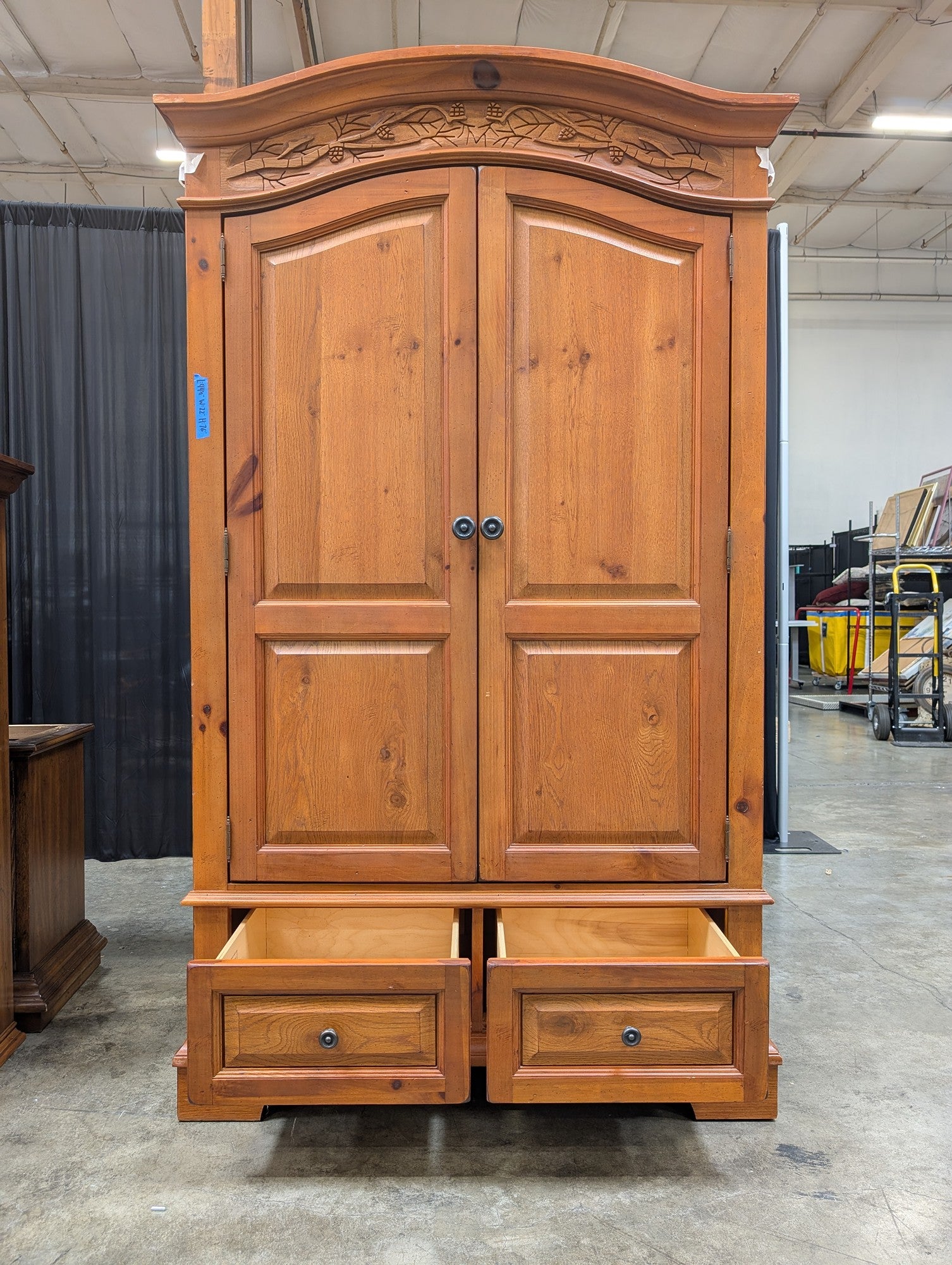 Broyhill Continental Tapestry Carved Wood Armoire with Two Drawers