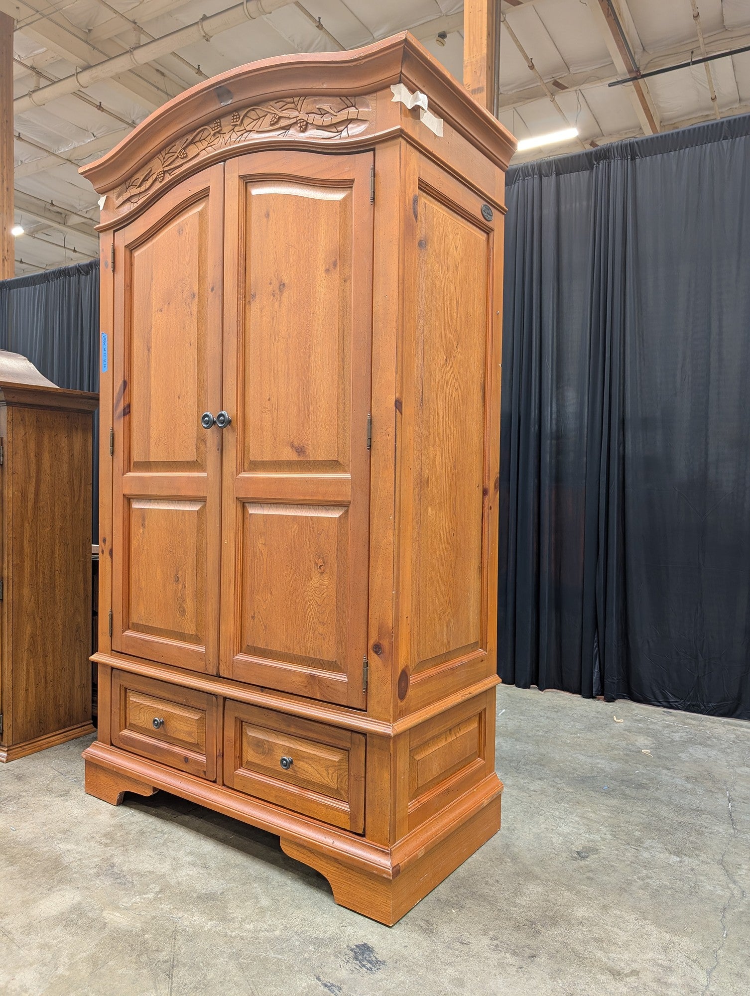 Broyhill Continental Tapestry Carved Wood Armoire with Two Drawers
