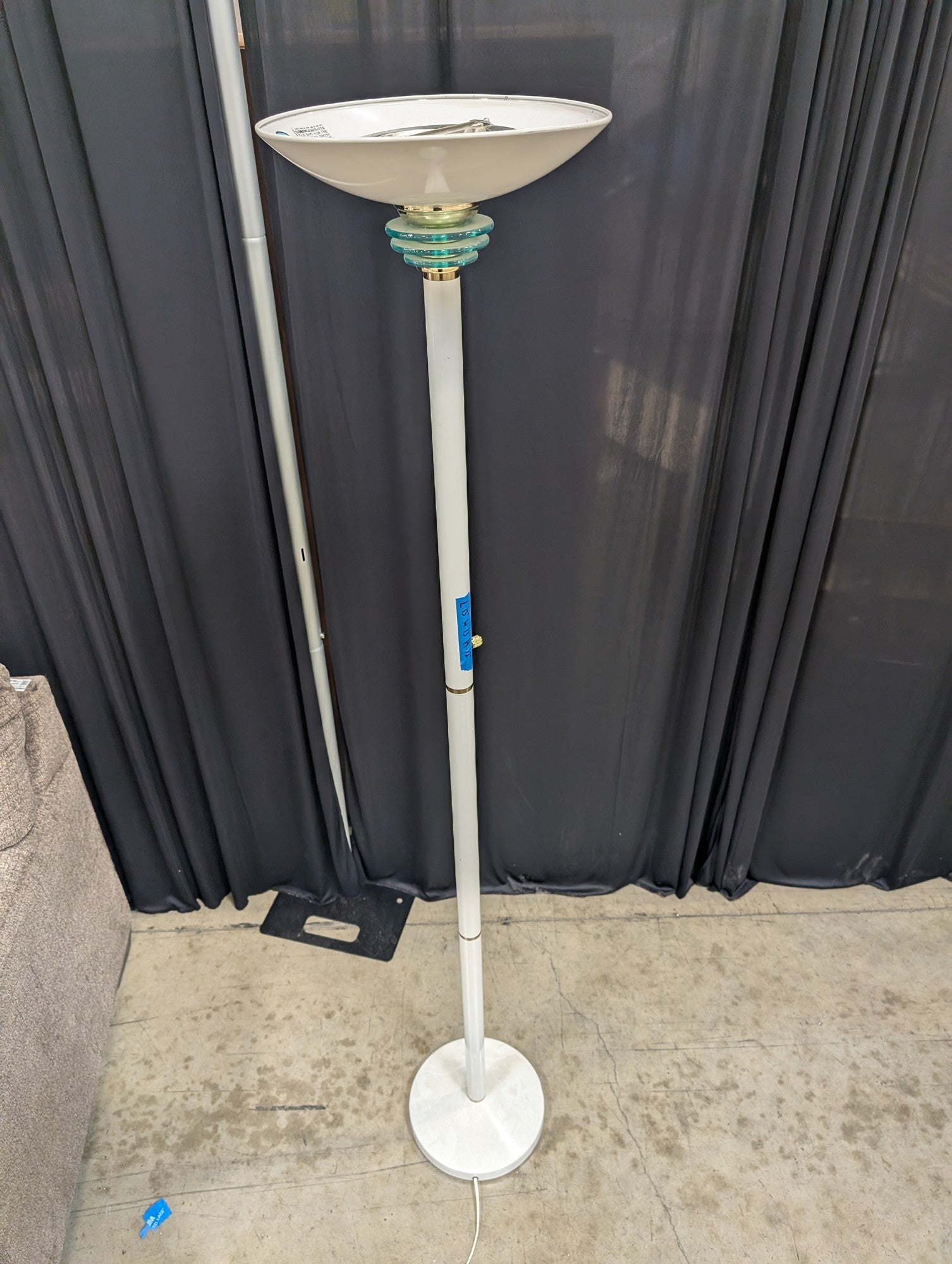 White Modern Uplight Torchiere Lamp with Blue Ring