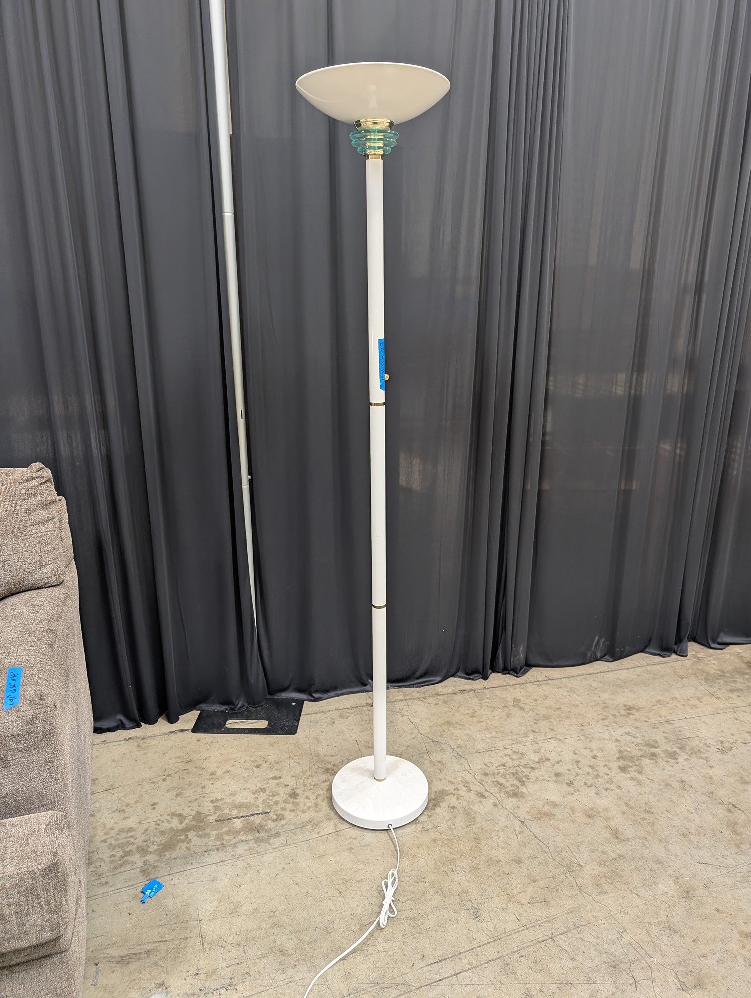 White Modern Uplight Torchiere Lamp with Blue Ring