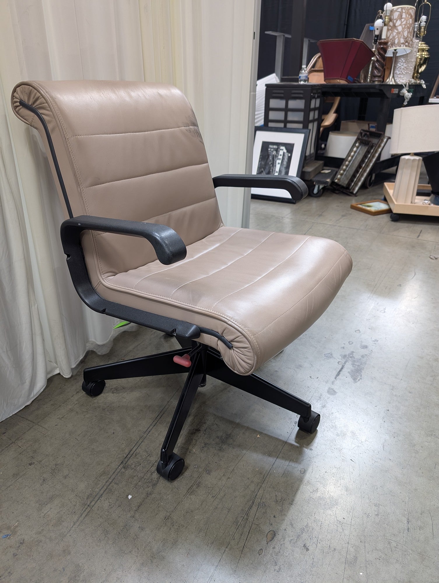 Tan Faux Leather Office Chair with Armrests
