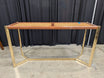 Mid-Century Gold Tone Metal Console Table with Cane Top
