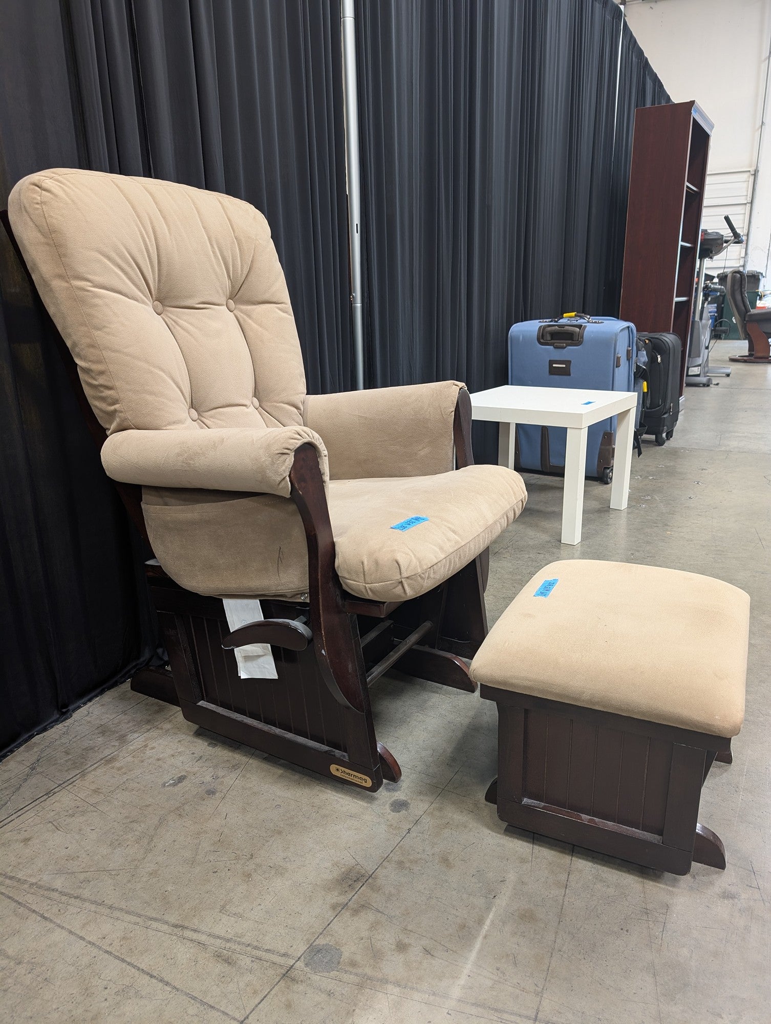 Shermag Beige Microfiber Glider with Ottoman