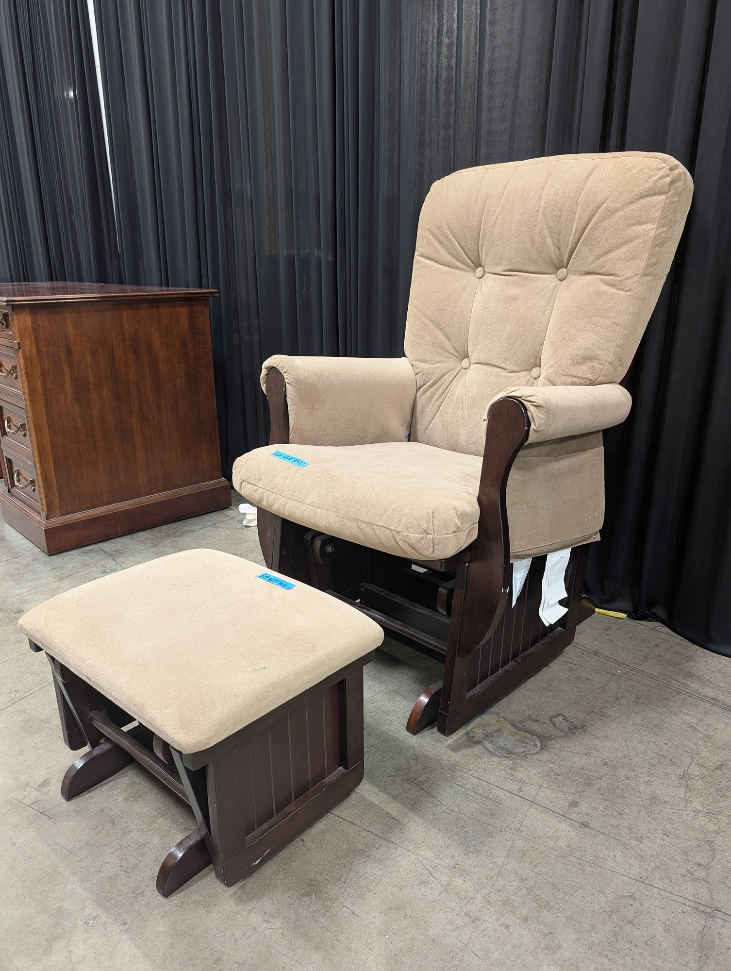 Shermag Beige Microfiber Glider with Ottoman