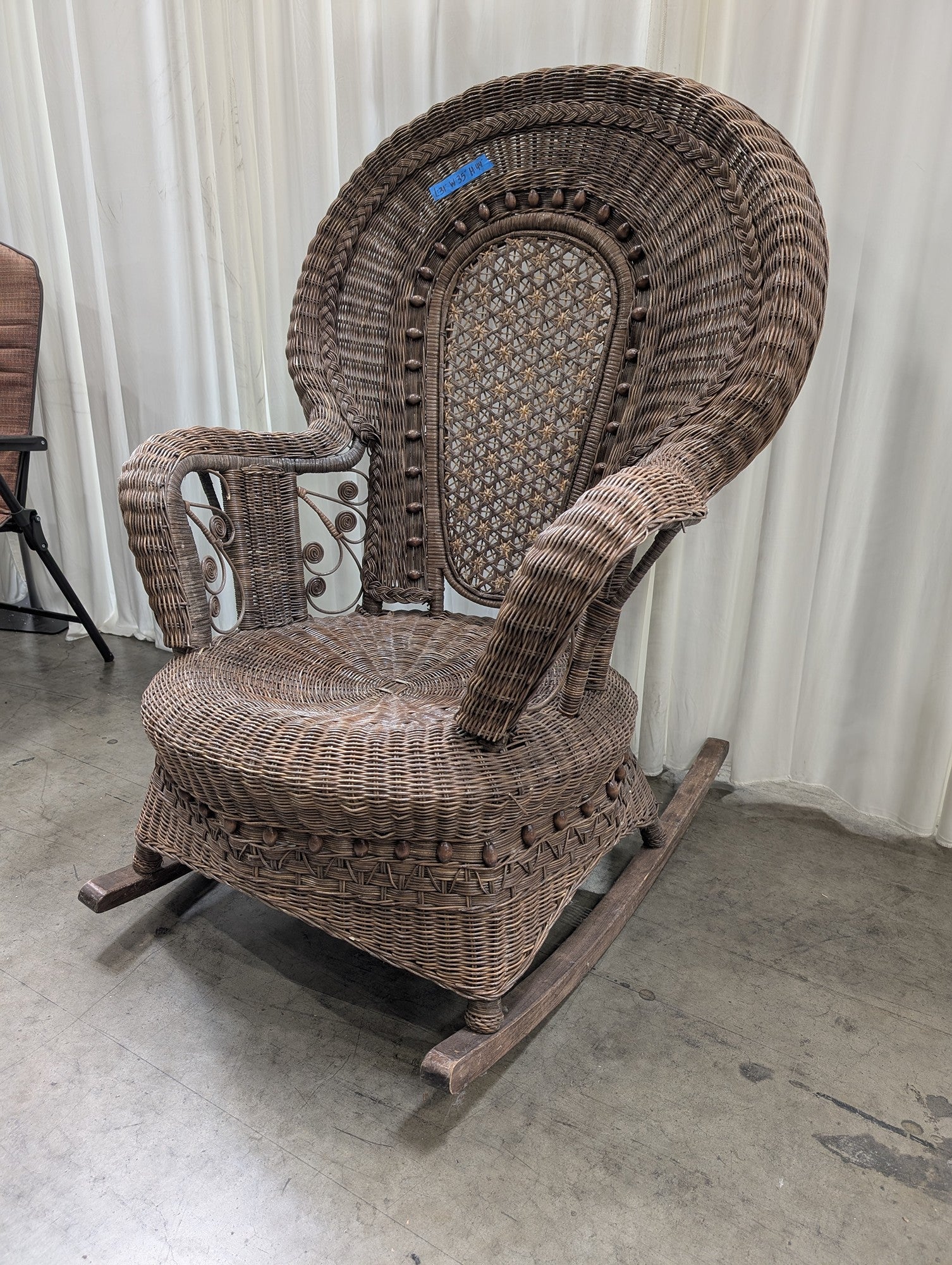 Vintage Peacock High-Back Rocking Chair in Wicker