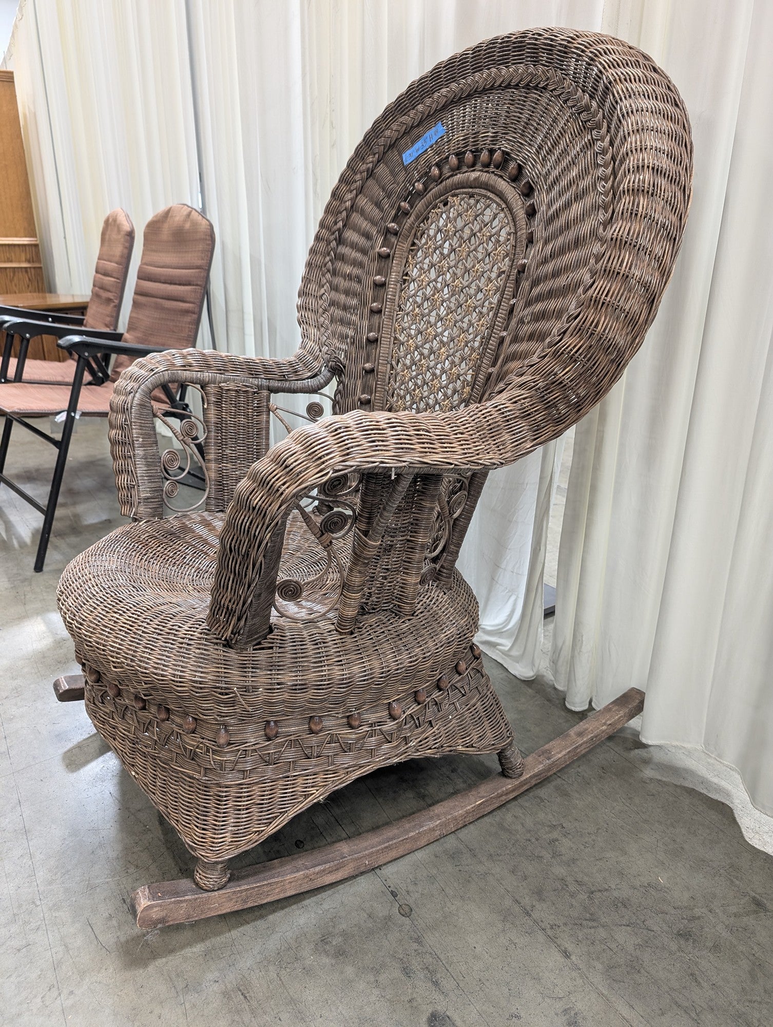 Vintage Peacock High-Back Rocking Chair in Wicker