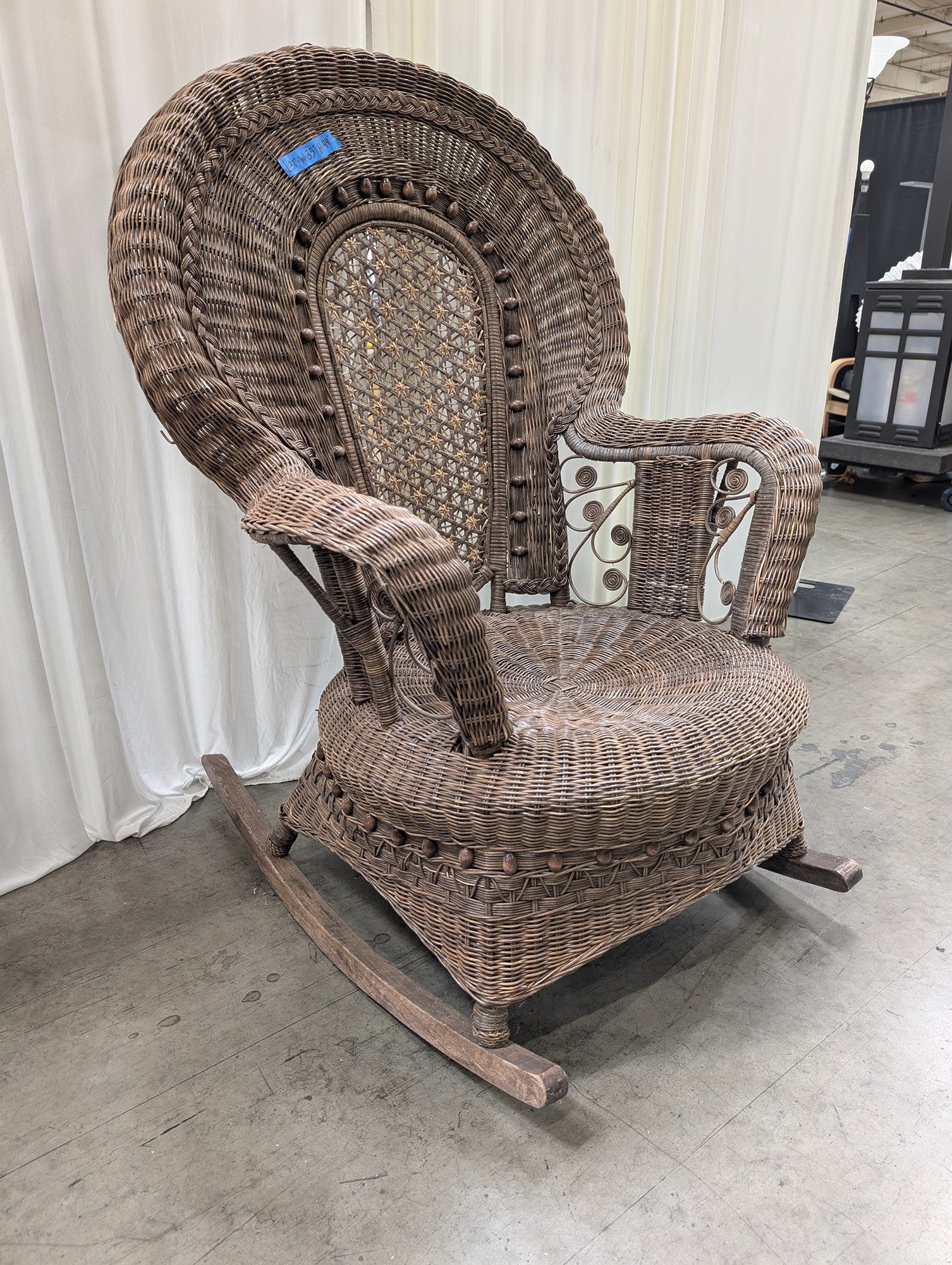 Vintage Peacock High-Back Rocking Chair in Wicker