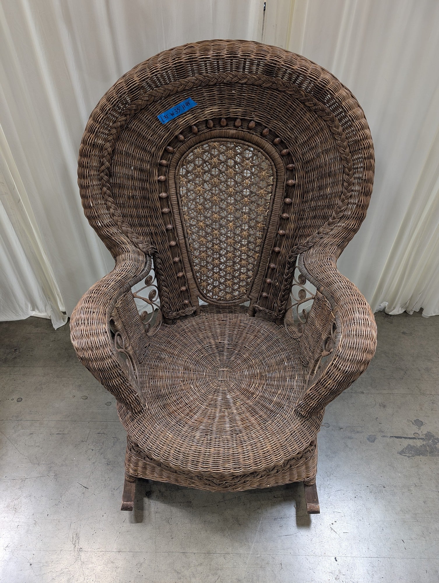 Vintage Peacock High-Back Rocking Chair in Wicker