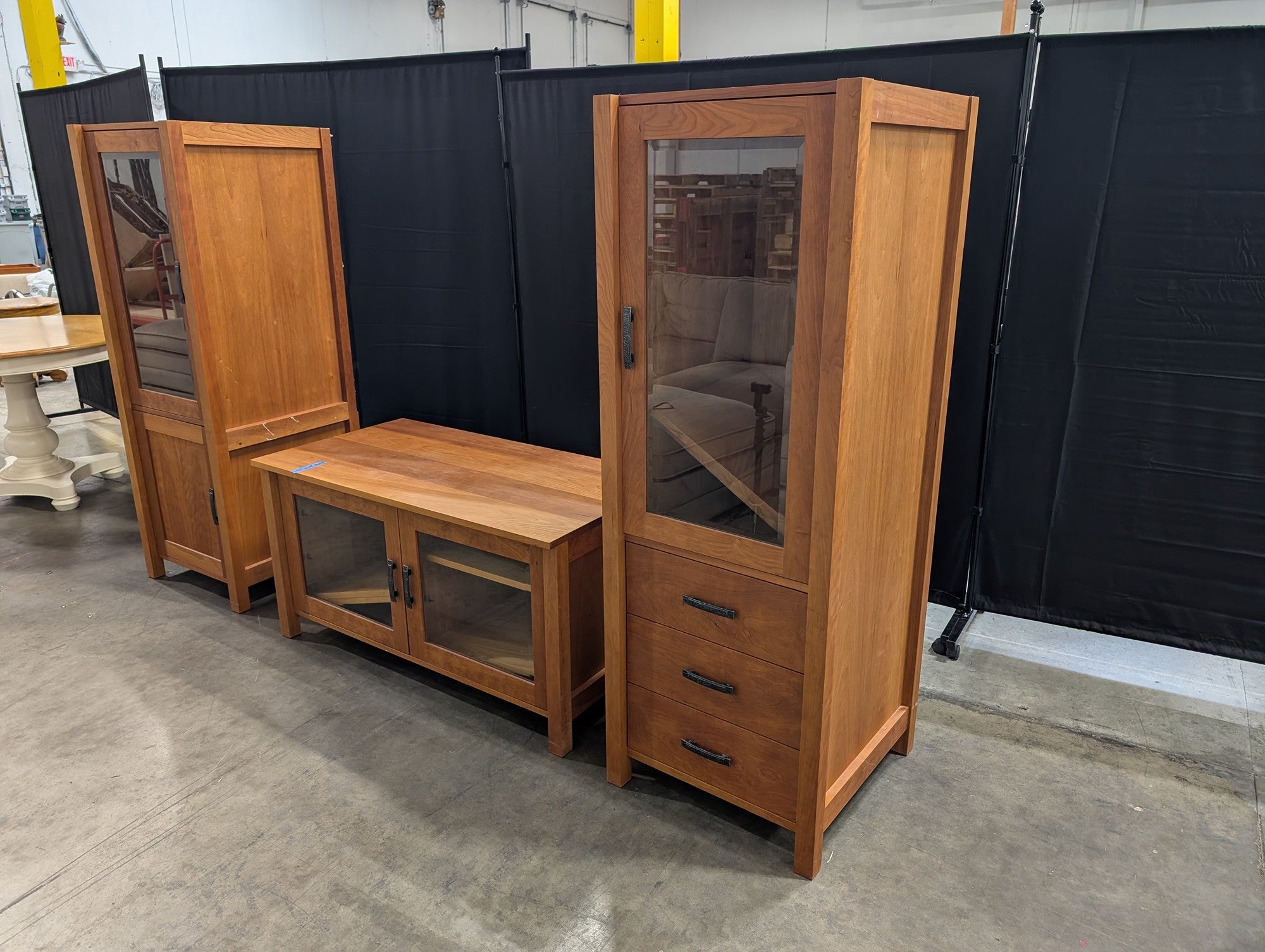 Cherry Toned Wood Entertainment Center with Glass Doors