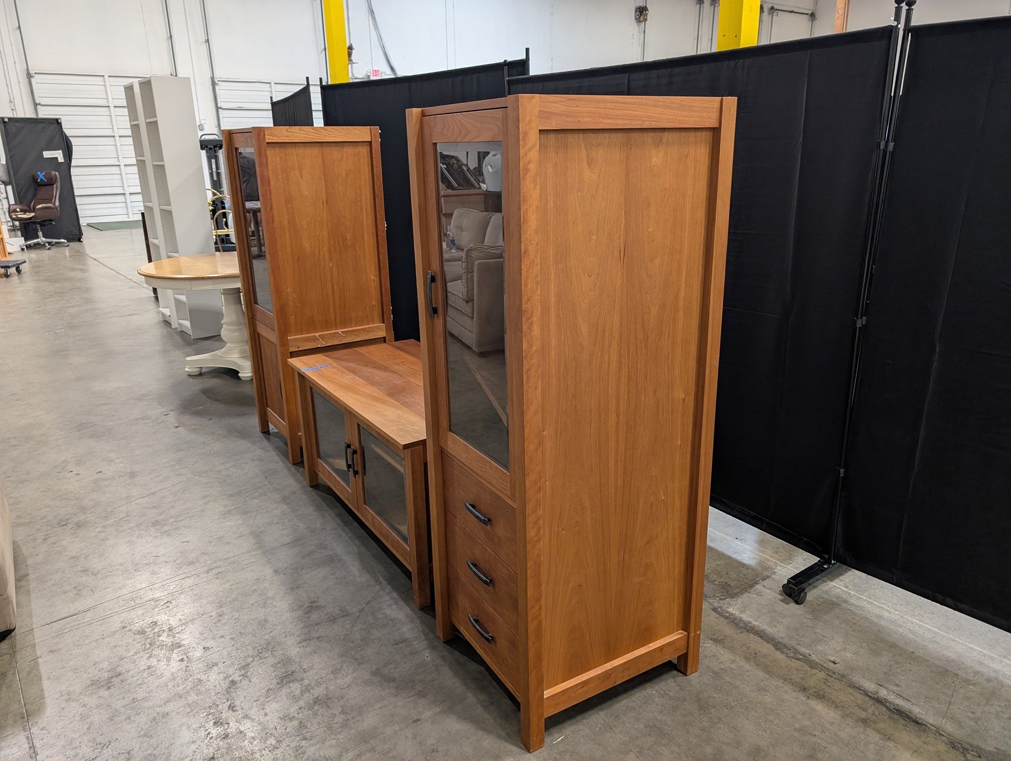 Cherry Toned Wood Entertainment Center with Glass Doors