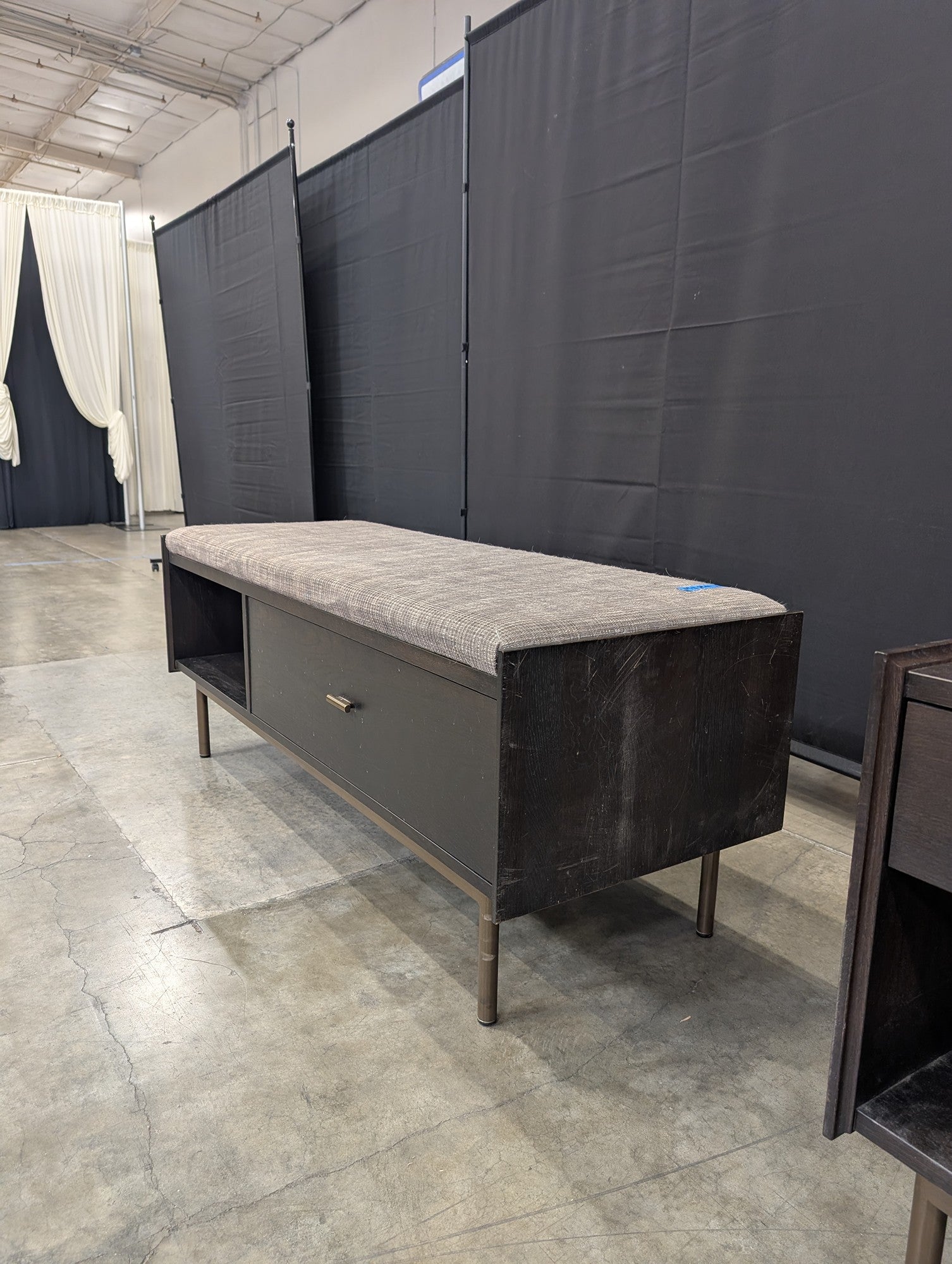 West Bros Furniture Dark Wood Storage Bench with Upholstered Top