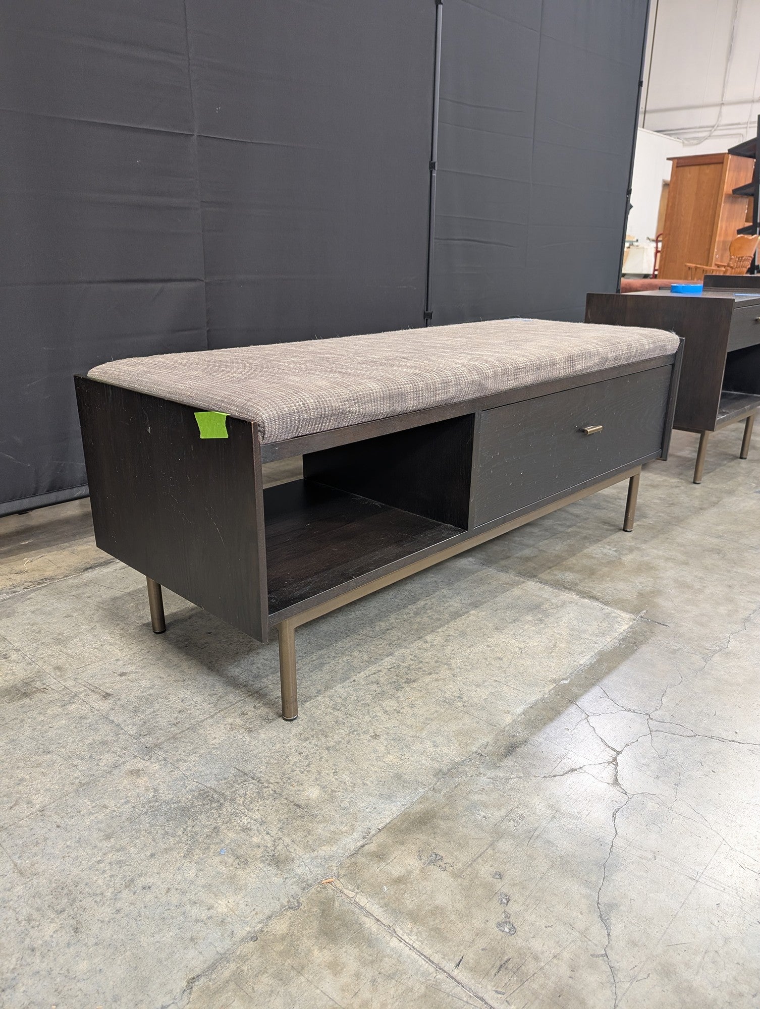 West Bros Furniture Dark Wood Storage Bench with Upholstered Top