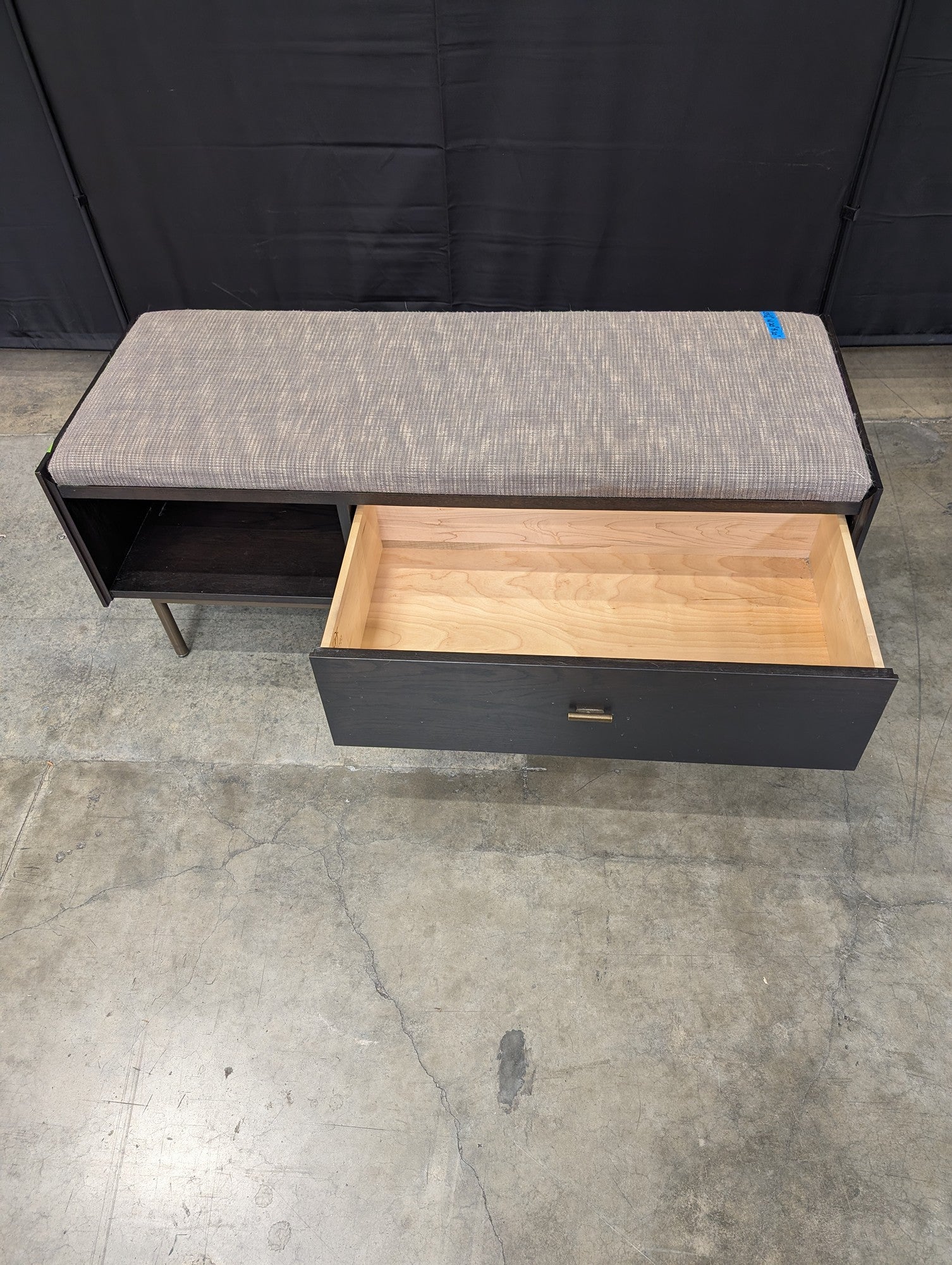 West Bros Furniture Dark Wood Storage Bench with Upholstered Top