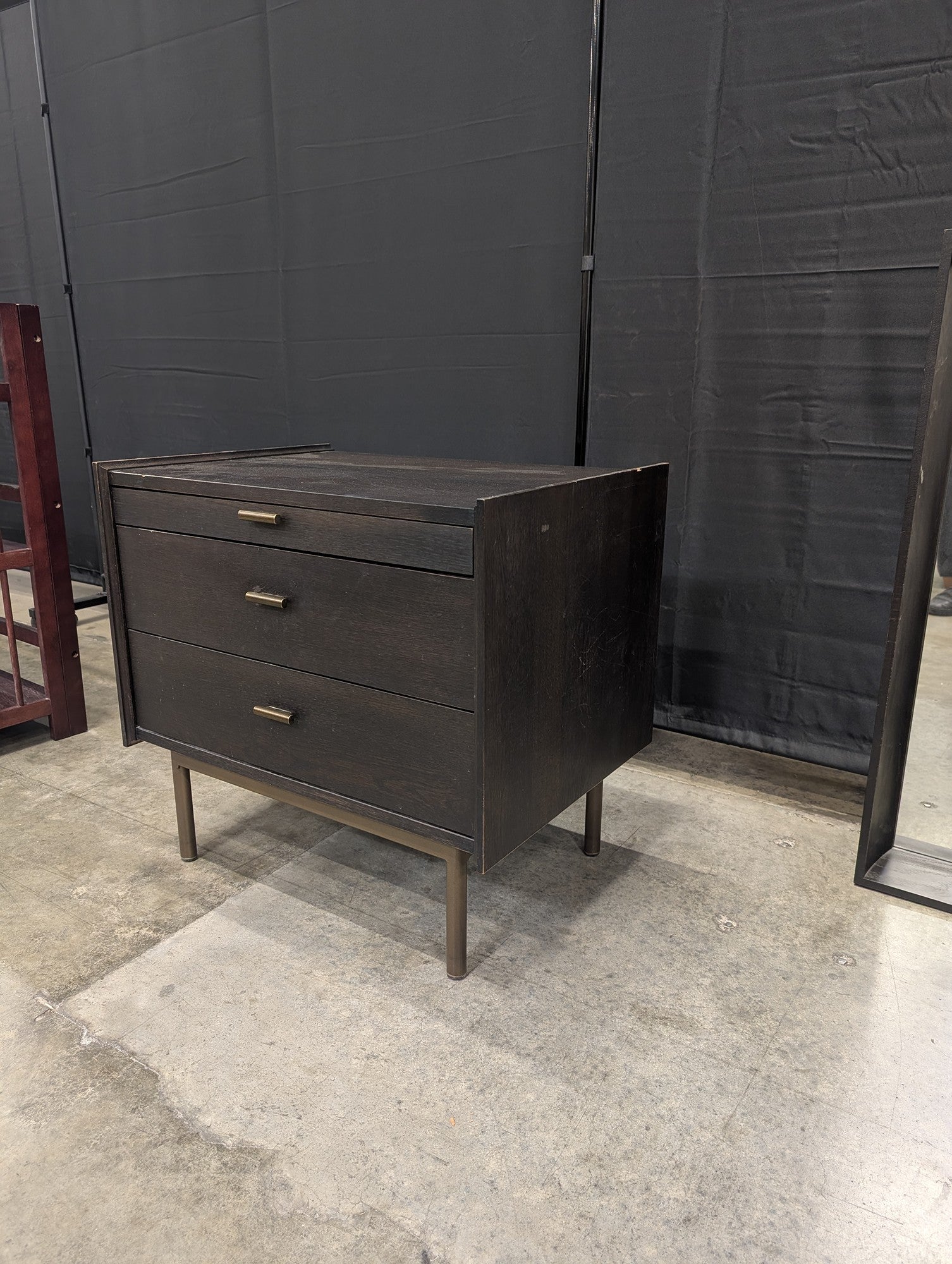 West Bros Dark Wood Three-Drawer Nightstand