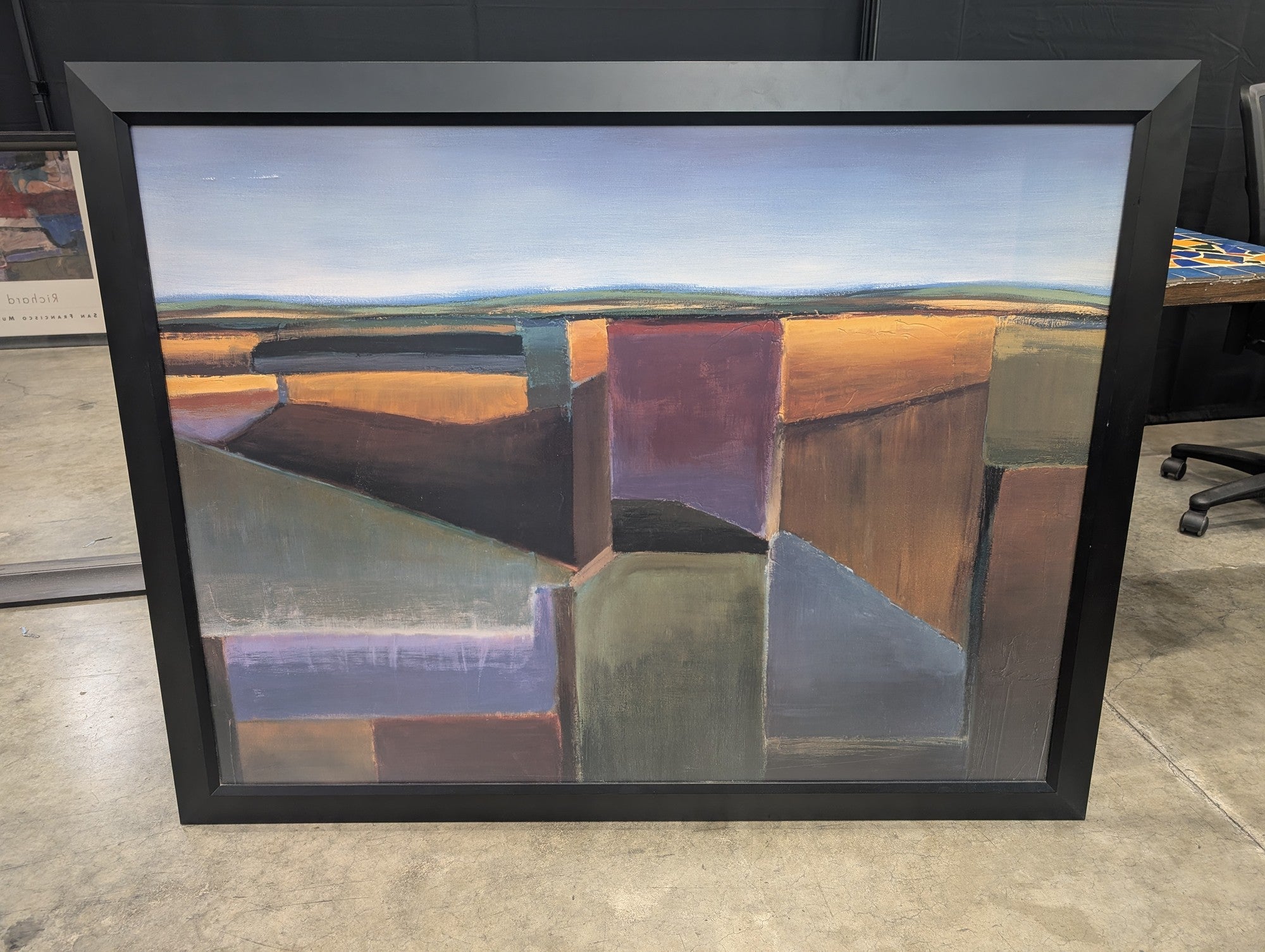 Abstract Geometric Landscape Painting in a Black Frame