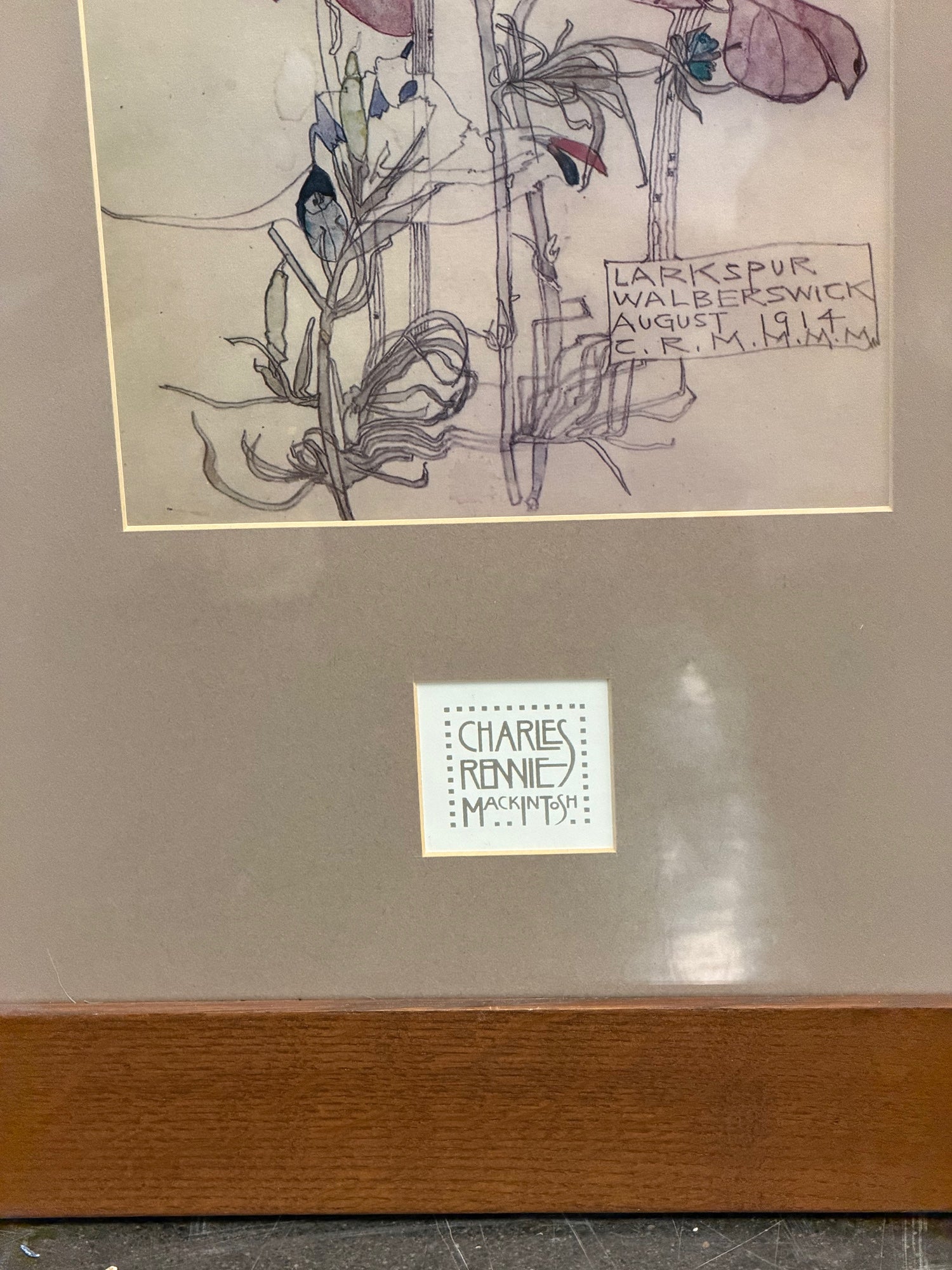Charles Rennie Mackintosh Botanical Print in Brown Wood Frame