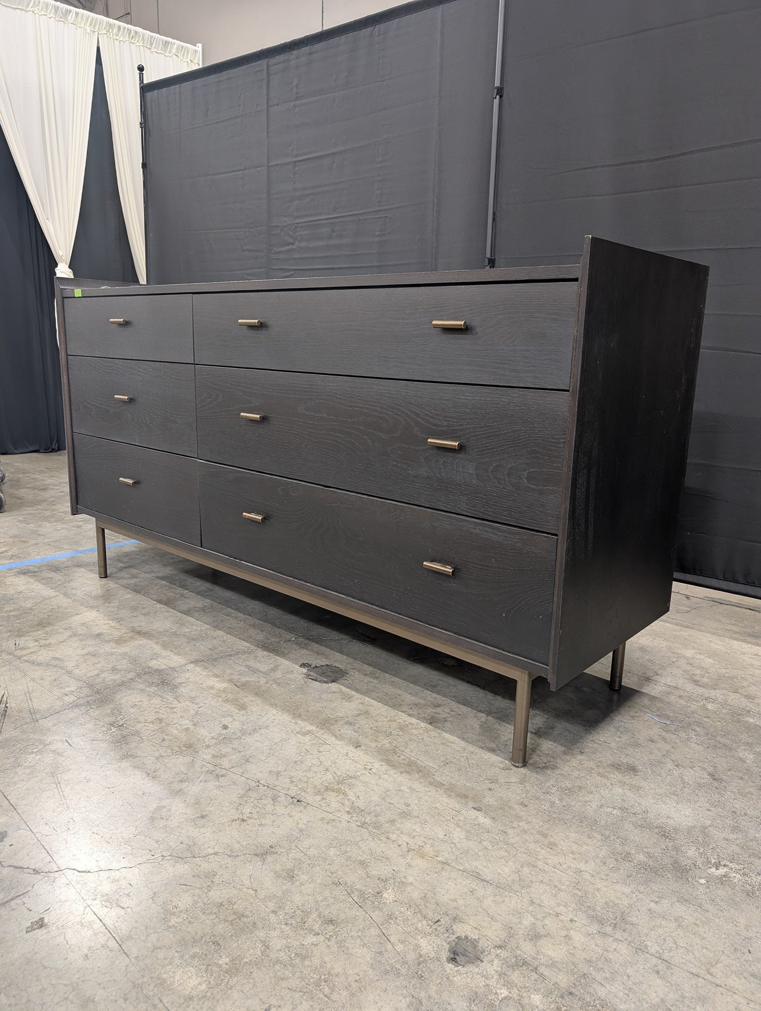 West Bros Dark Wood Six-Drawer Dresser with Tapered Legs