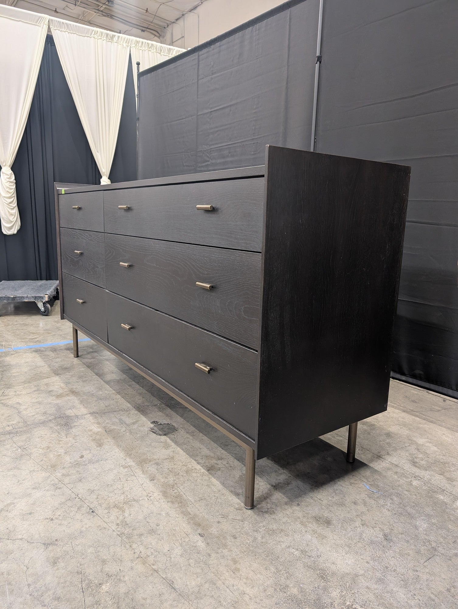 West Bros Dark Wood Six-Drawer Dresser with Tapered Legs