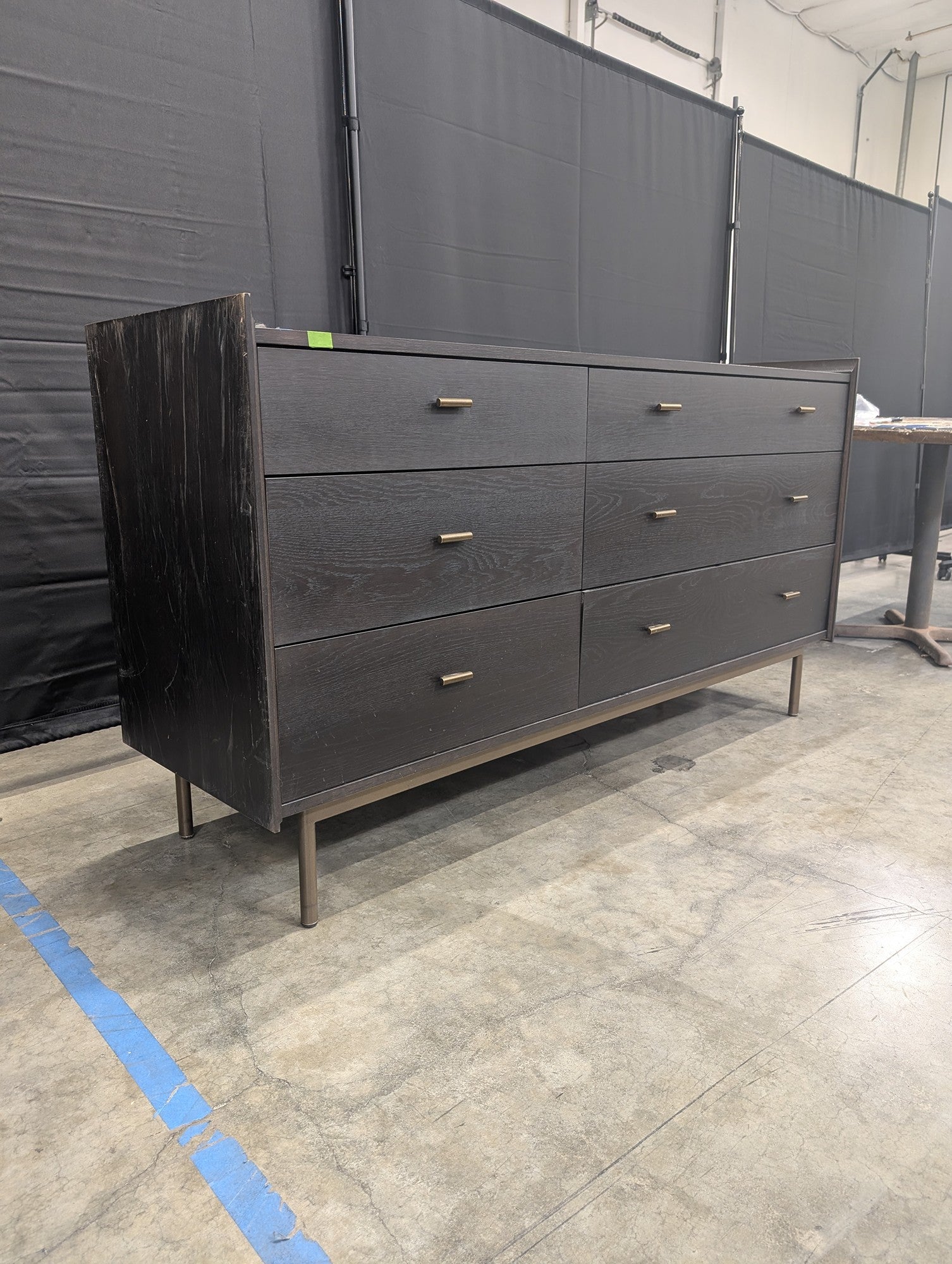 West Bros Dark Wood Six-Drawer Dresser with Tapered Legs