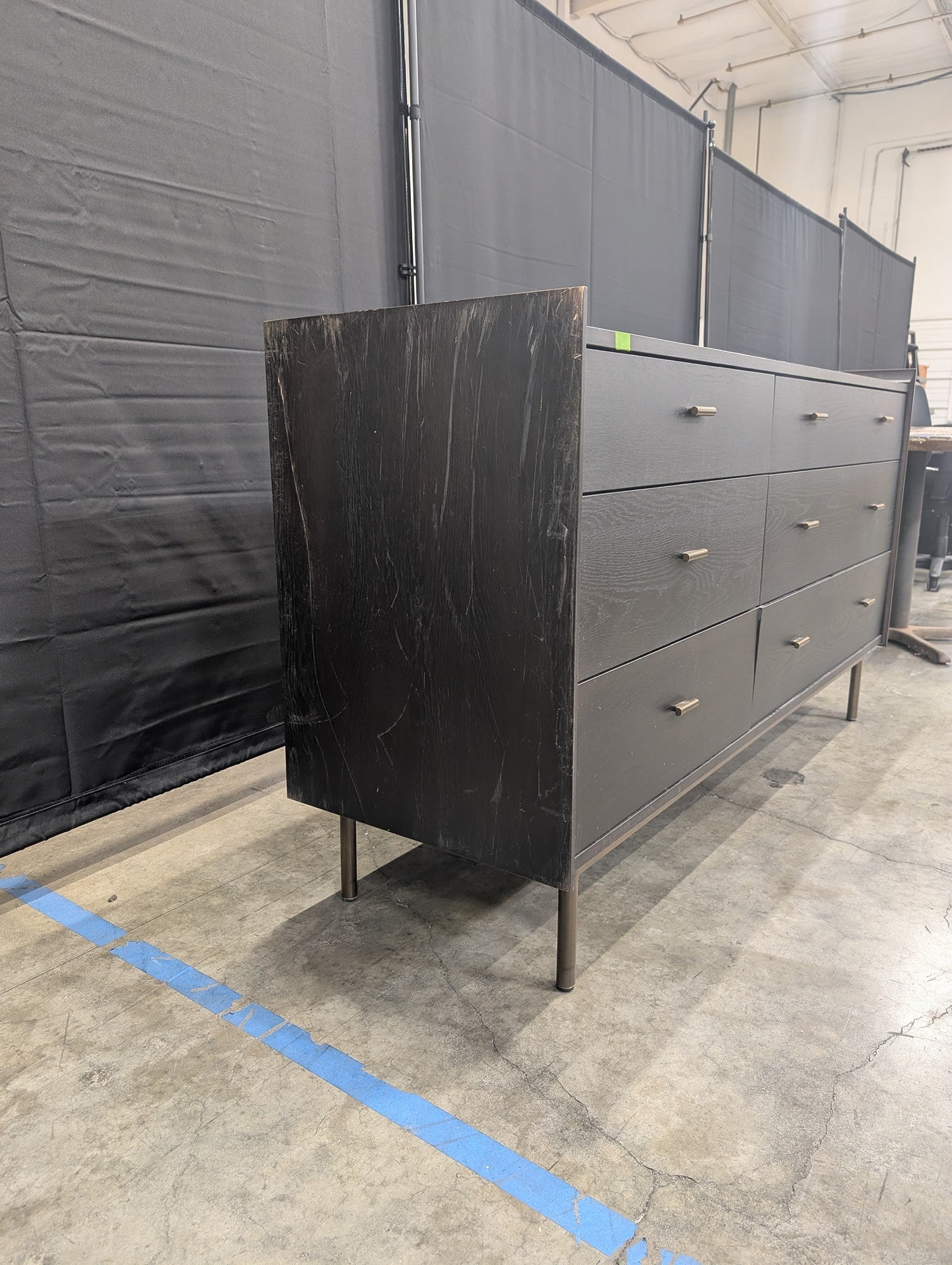 West Bros Dark Wood Six-Drawer Dresser with Tapered Legs