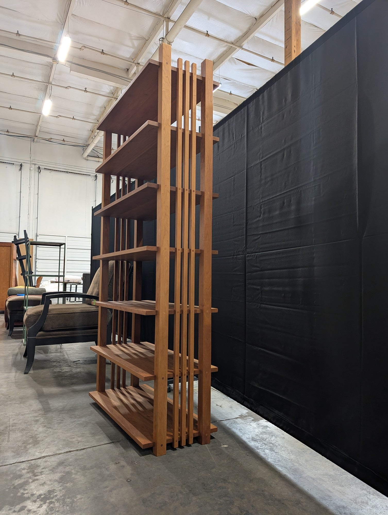 Large Brown Wood Six-Shelf Bookcase