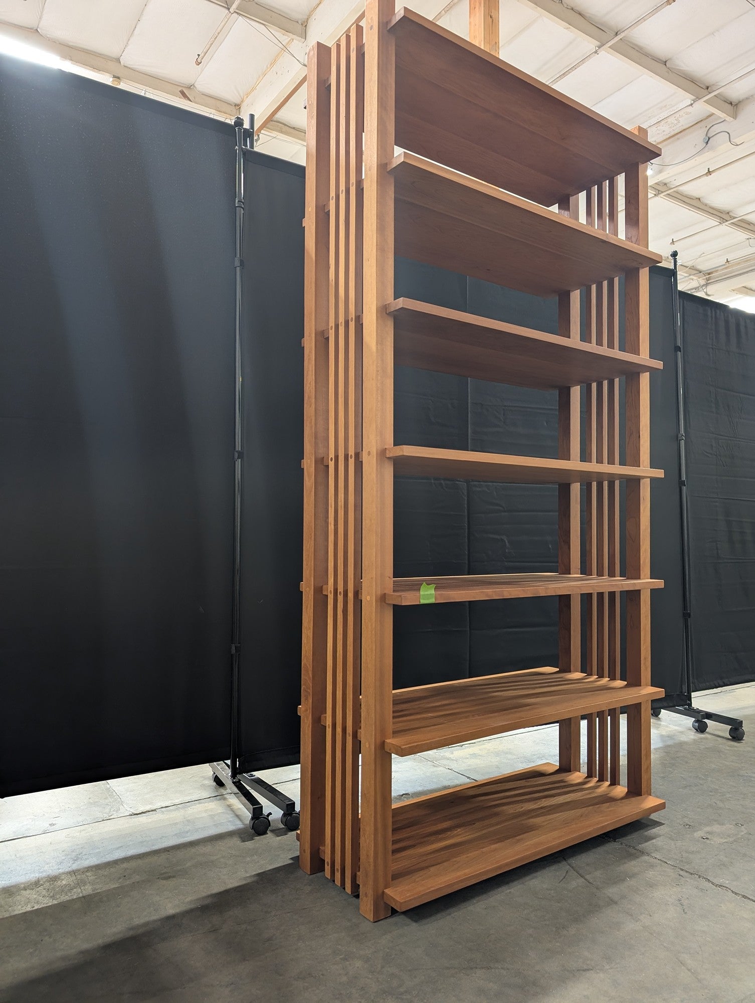 Large Brown Wood Six-Shelf Bookcase