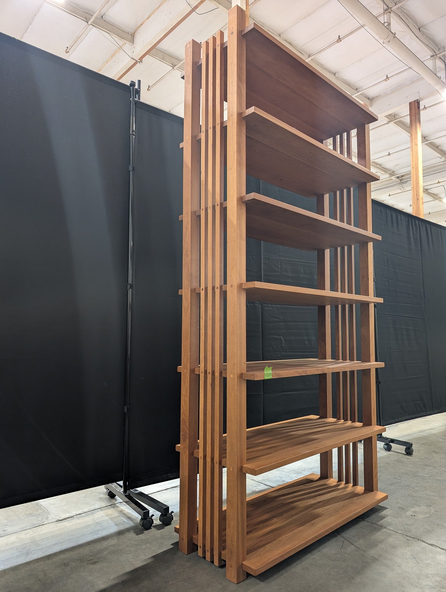 Large Brown Wood Six-Shelf Bookcase