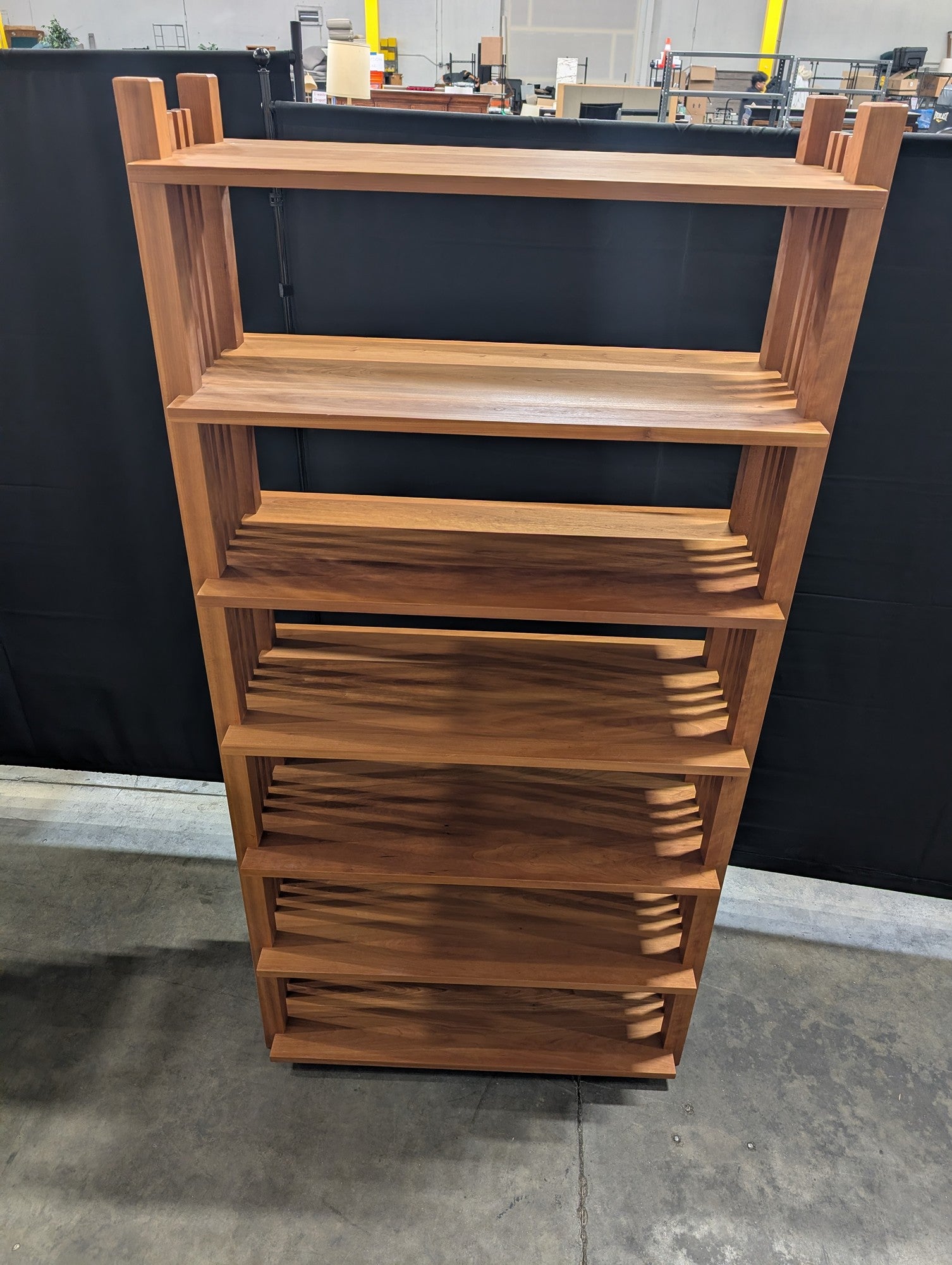 Large Brown Wood Six-Shelf Bookcase