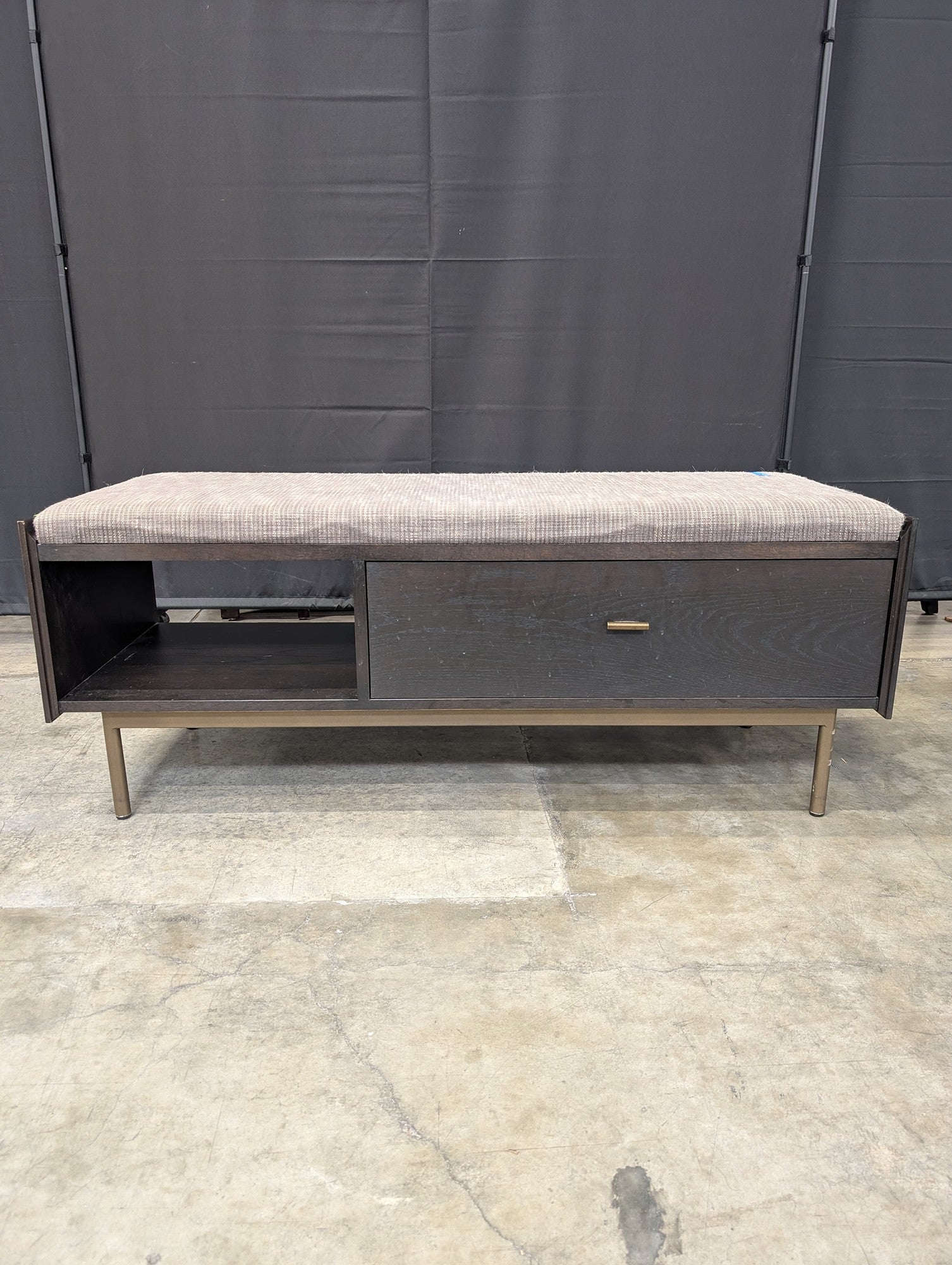 West Bros Furniture Dark Wood Storage Bench with Upholstered Top