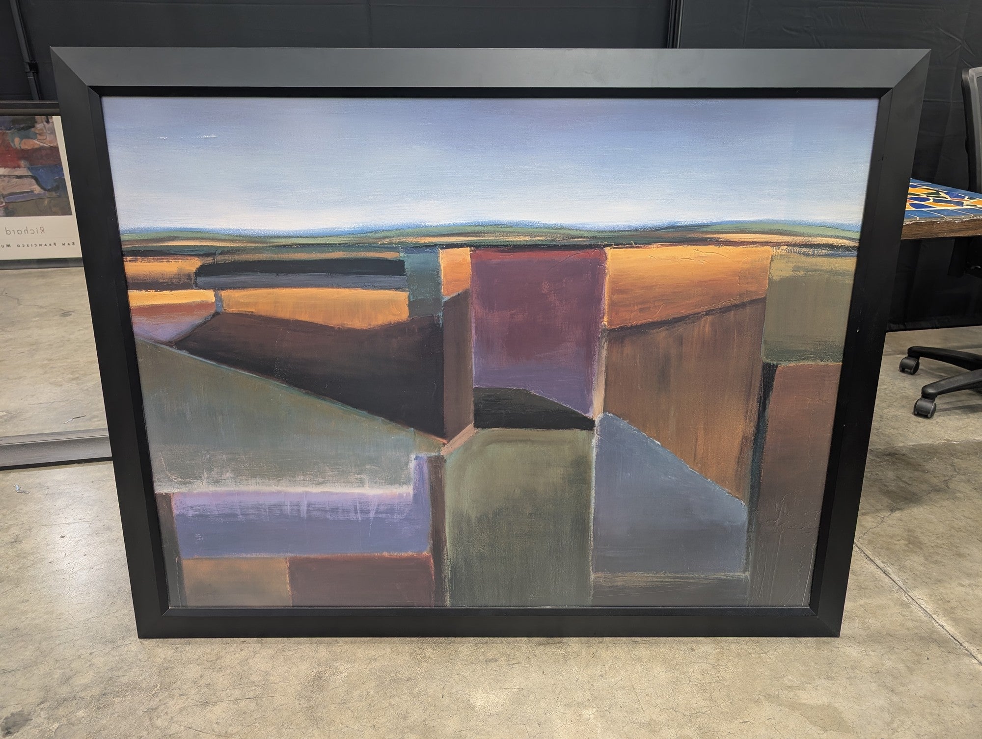 Abstract Geometric Landscape Painting in a Black Frame