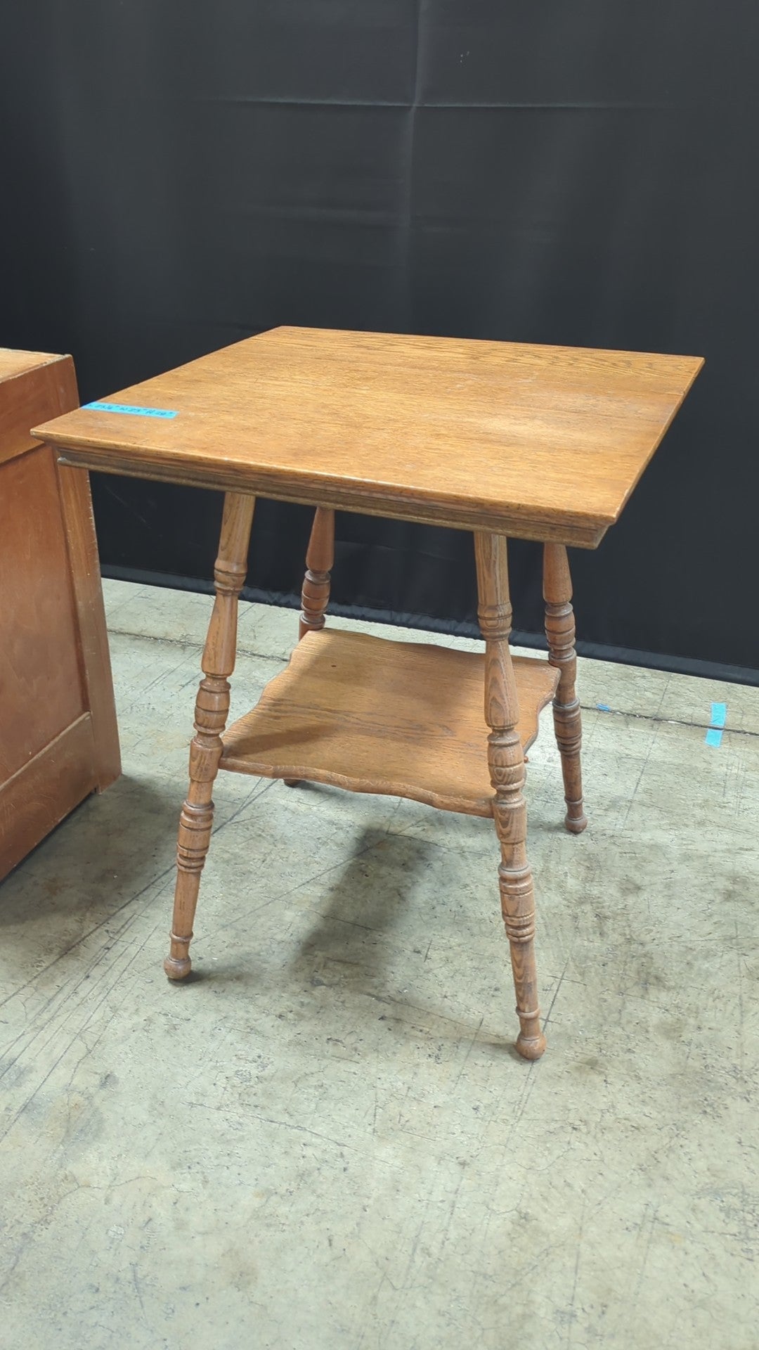 Vintage Medium Brown Wood End Table with Turned Legs