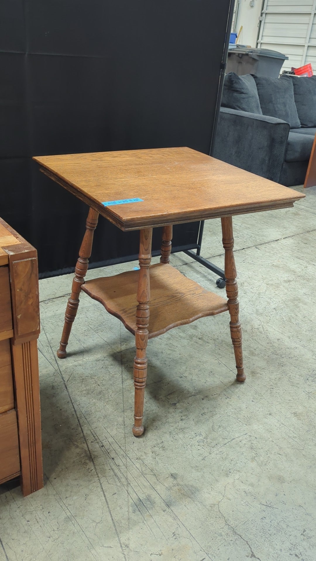 Vintage Medium Brown Wood End Table with Turned Legs